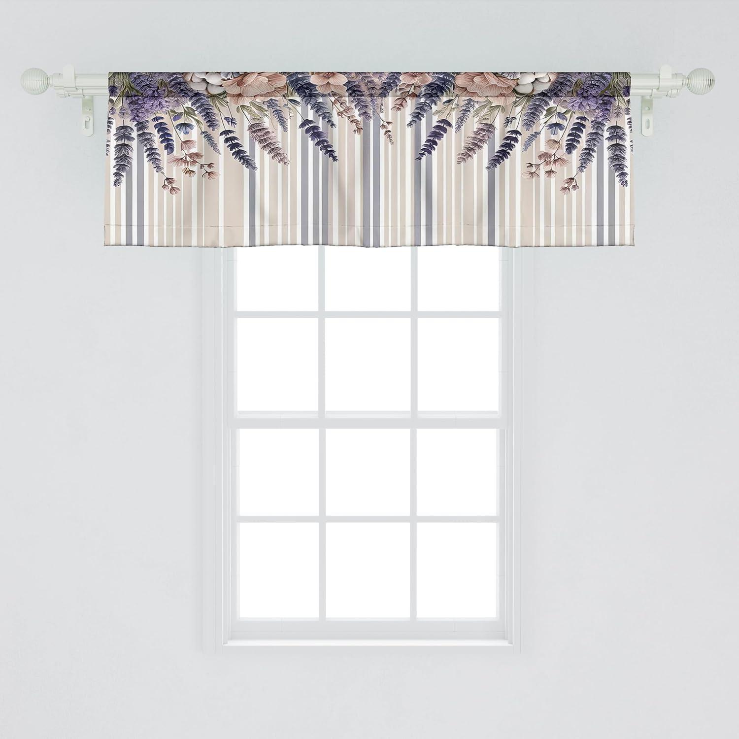 Ambesonne Ambesonne Lavenders Valance Pack of 2 Modern Vertical Stripes Pale Mauve Dark Indigo