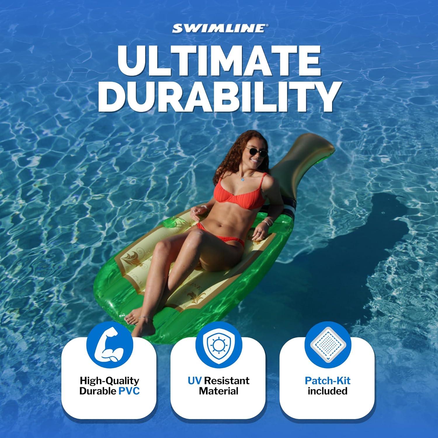 Swimline 90661M Giant 86" Inflatable Cheers Bubbly Champagne Pool Float or Lake Raft Lounger for 1 Person, Green & Gold