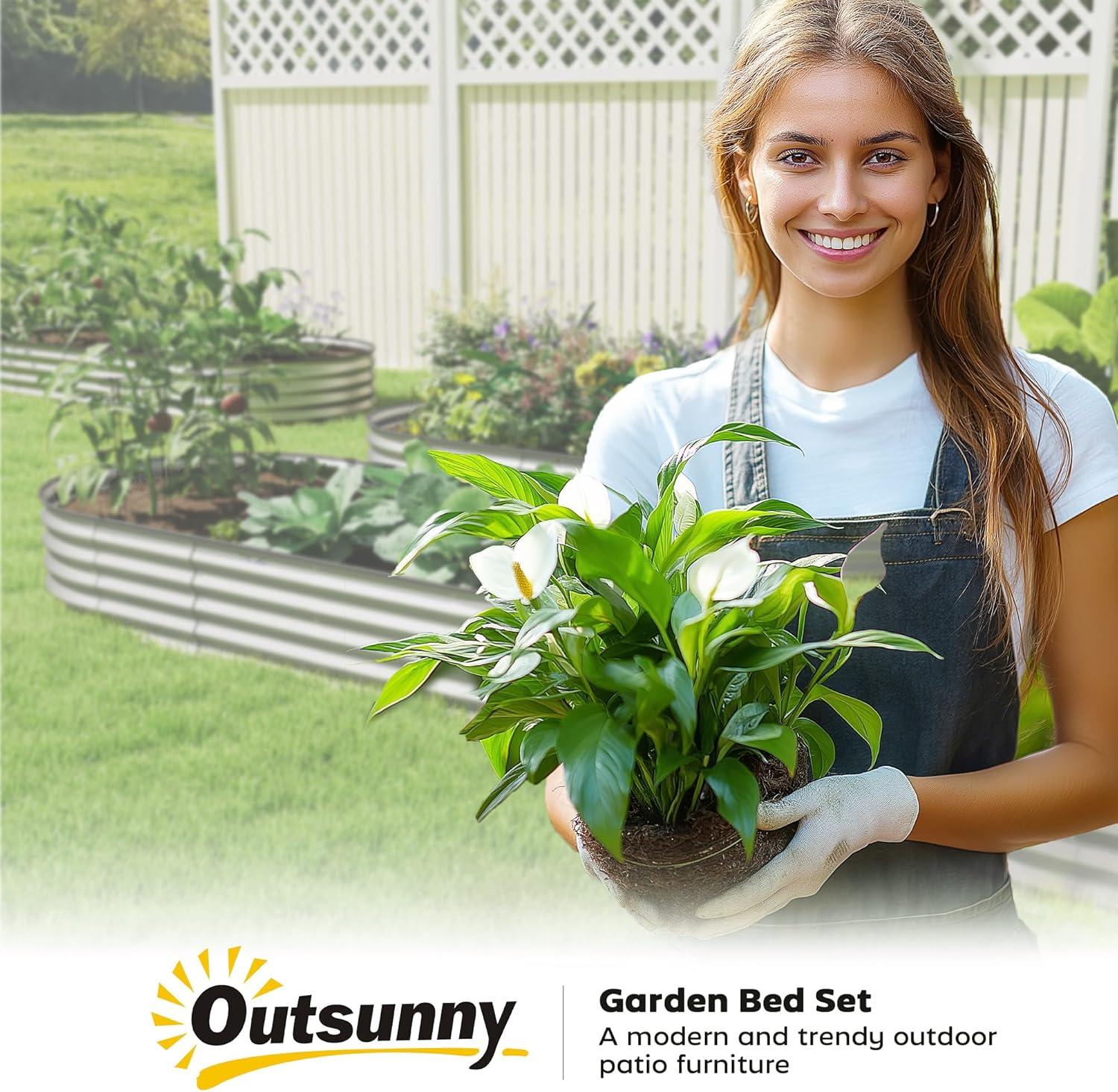 Outsunny 2PCS Galvanized Raised Garden Bed, 7' x 3' x 1' Raised Beds for Gardening with Metal Plant Stakes, Silver