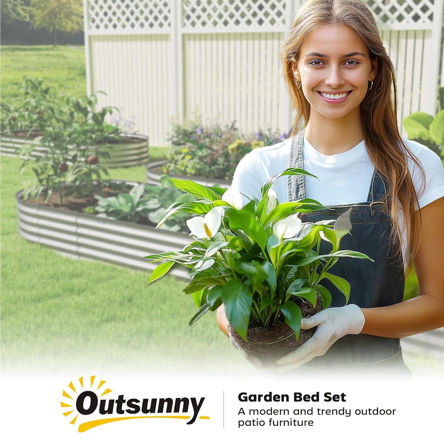 Outsunny 2PCS Galvanized Raised Garden Bed, 7' x 3' x 1' Raised Beds for Gardening with Metal Plant Stakes, Silver