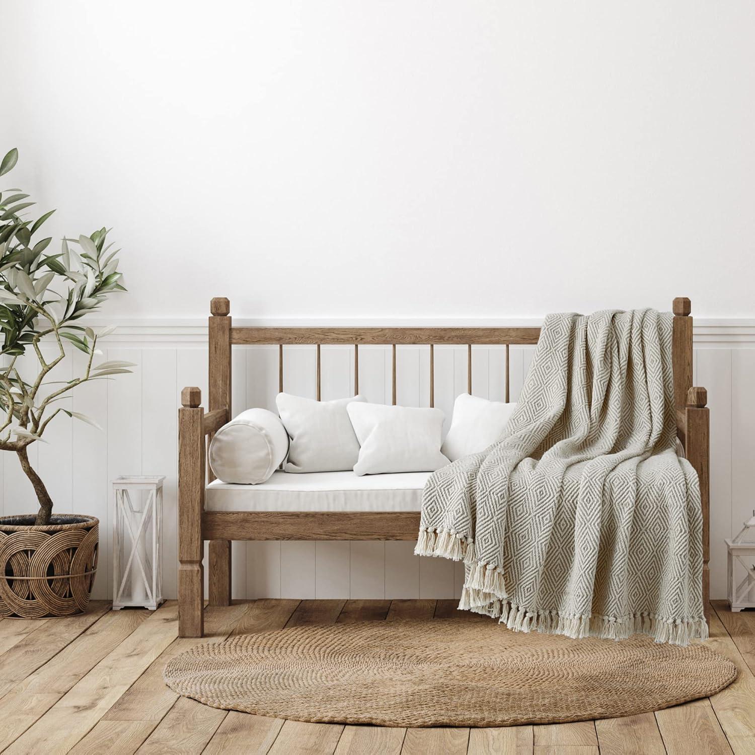 Americanflat 100% Cotton Throw Blanket for Couch - 50x60 - All Seasons Neutral Lightweight Cozy Soft Blankets.[Cream Beige Diamond ]