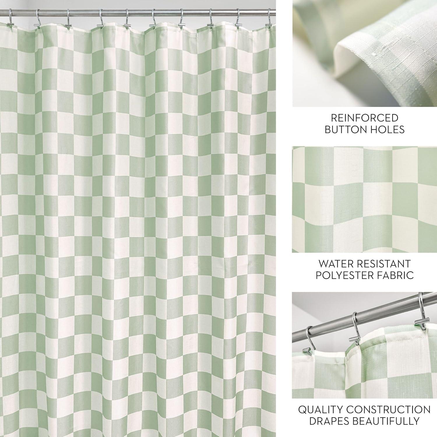 iDesign iDesign Checkered Polyester Shower Curtain - 12 Reinforced Buttonholes - 72" x 72" – Green/White