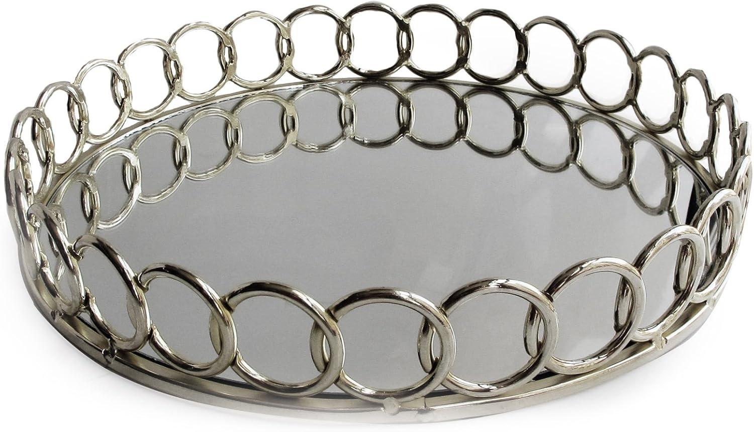 Silver Round Mirror Serving Tray with Looped Detailing