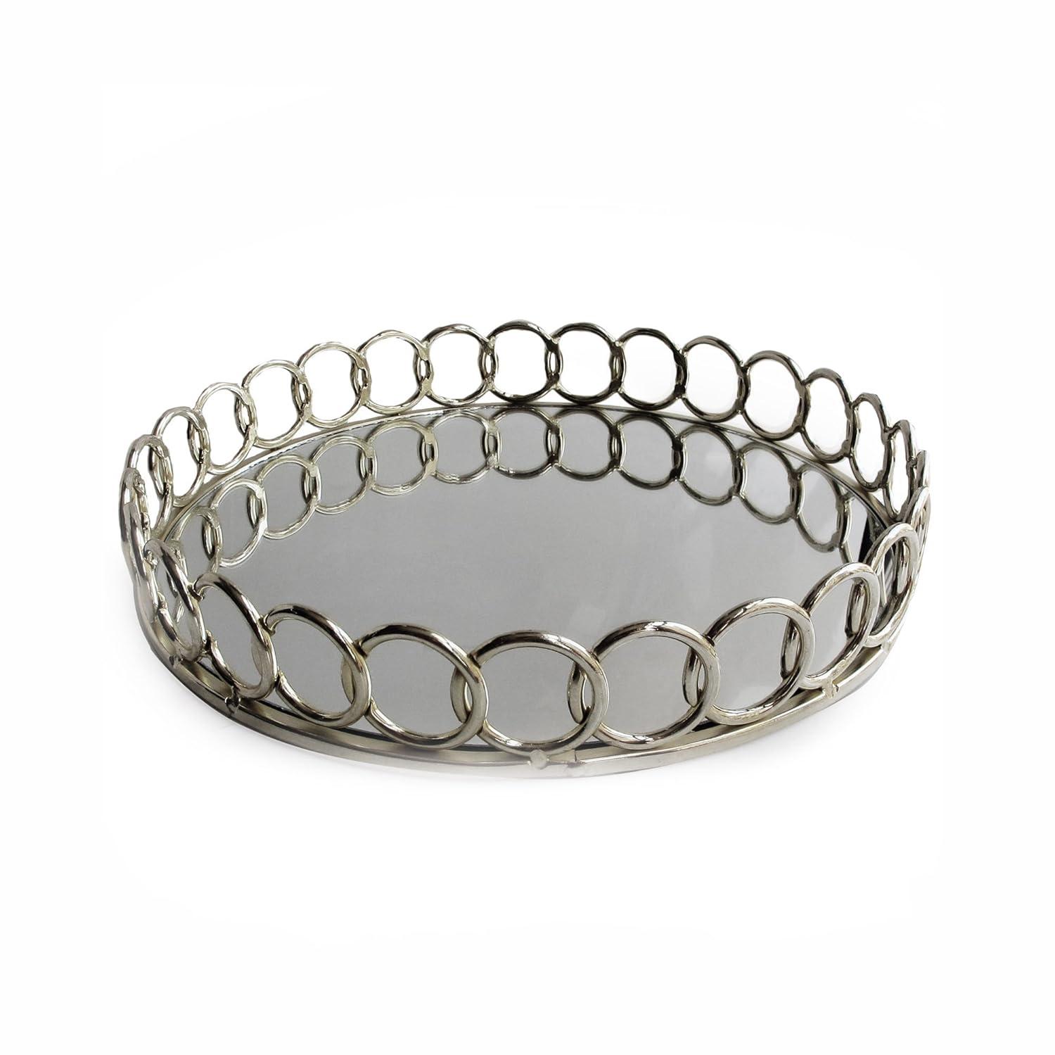 American Atelier Looped Round Mirror Tray Decorative Beautiful Mirror Valet Catchall for Jewelry, Perfume, Toiletries or Makeup Ideal for Dresser, Vanity, Table, Bathroom & More