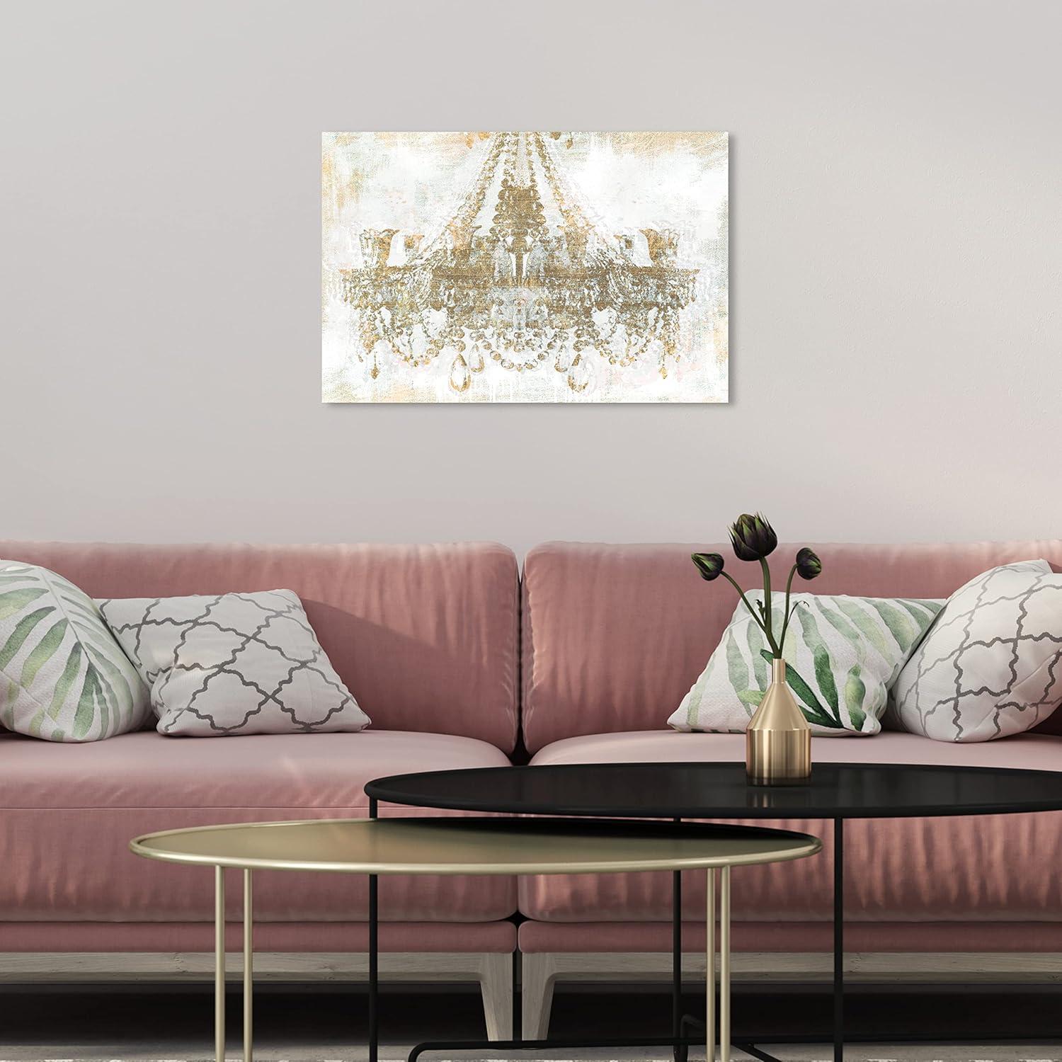 Gold and White Chandelier Canvas Wall Art