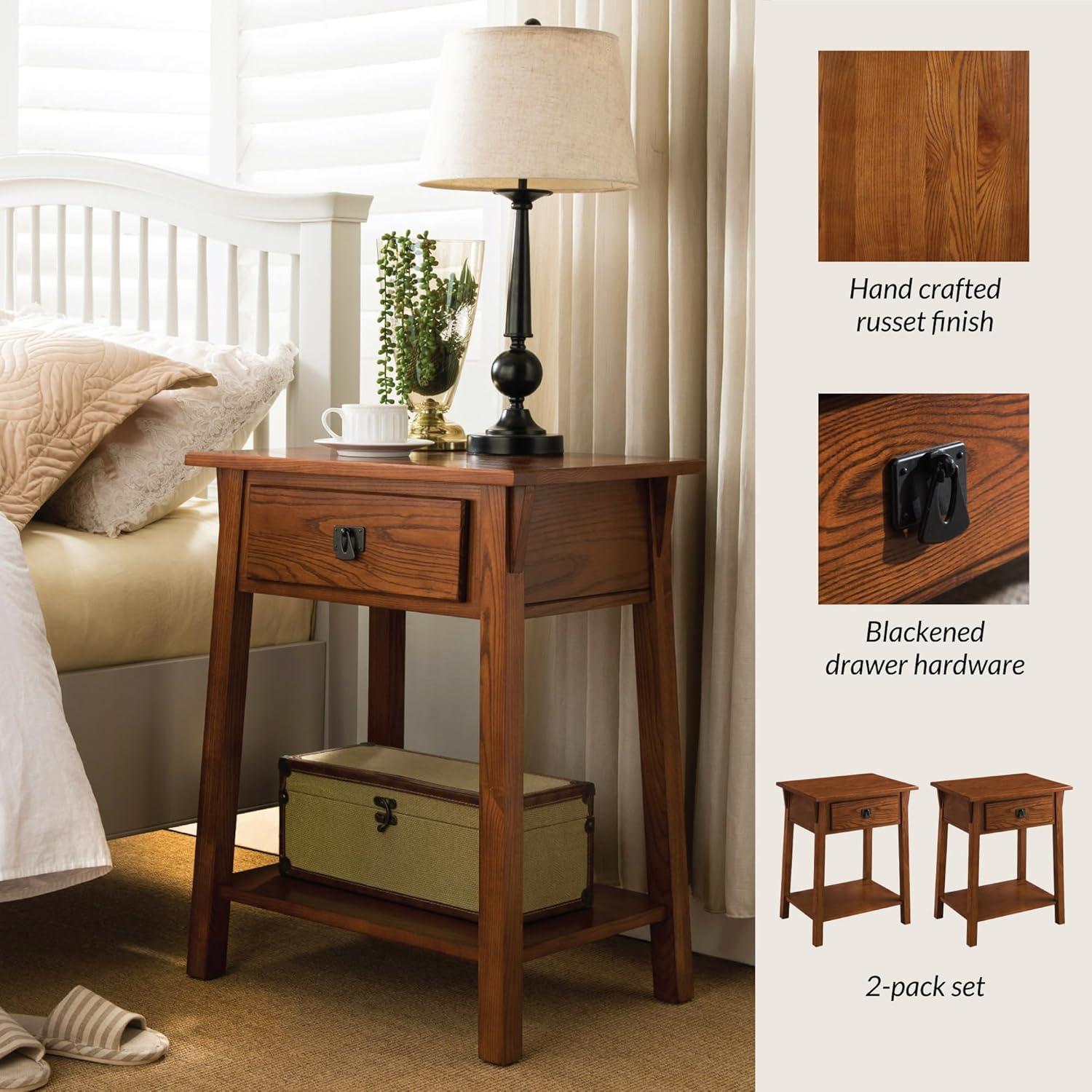 Leick Home 10032-RS Mission Round End Table with Drawer, Made with Solid Wood, Side Table for Living Room, Bedroom, and Office, Slate Black Finish