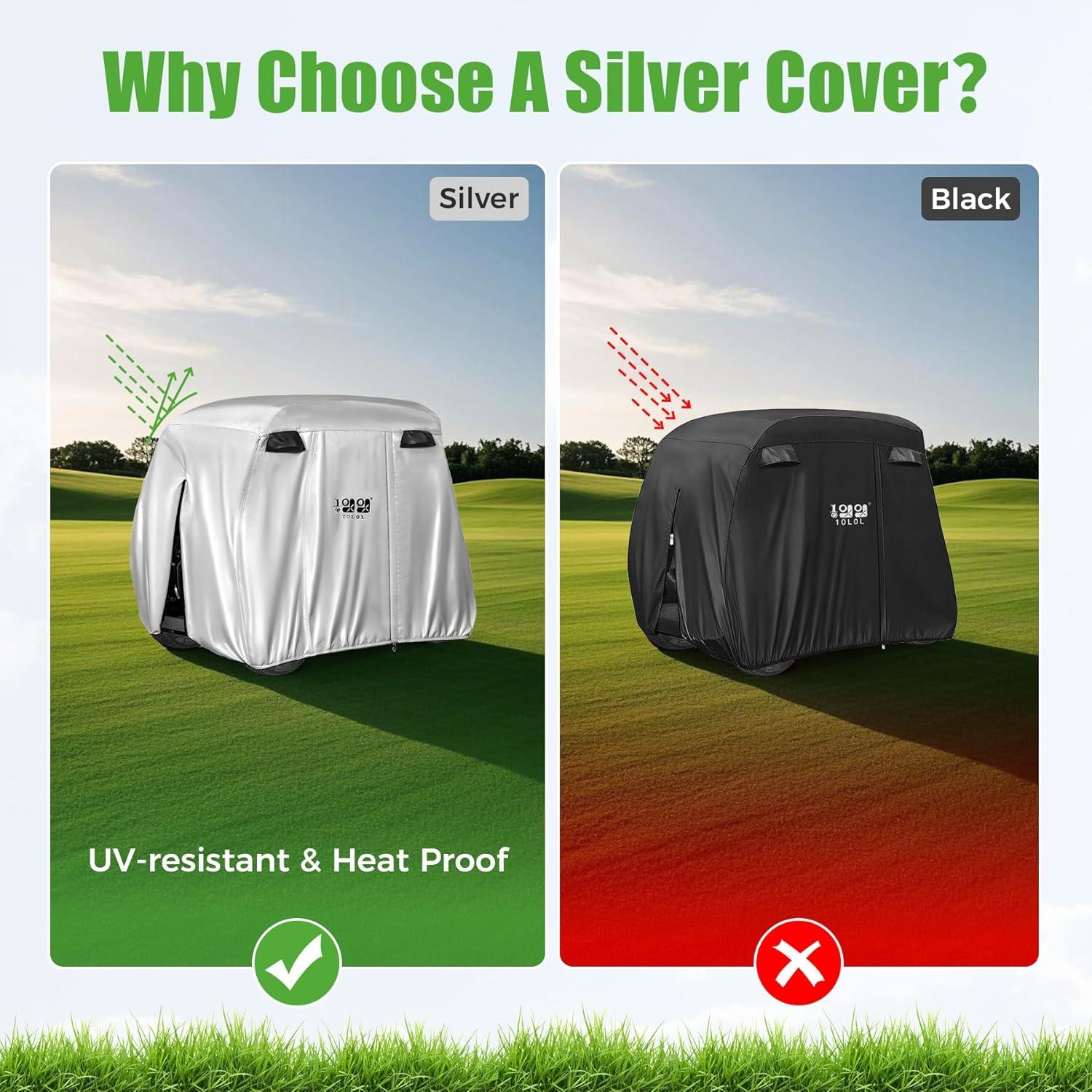 10L0L Golf Cart Cover 4 Passenger for Yamaha EZGO Club Car, 420D Waterproof Sunproof Dustproof Enclosure Cover, Black