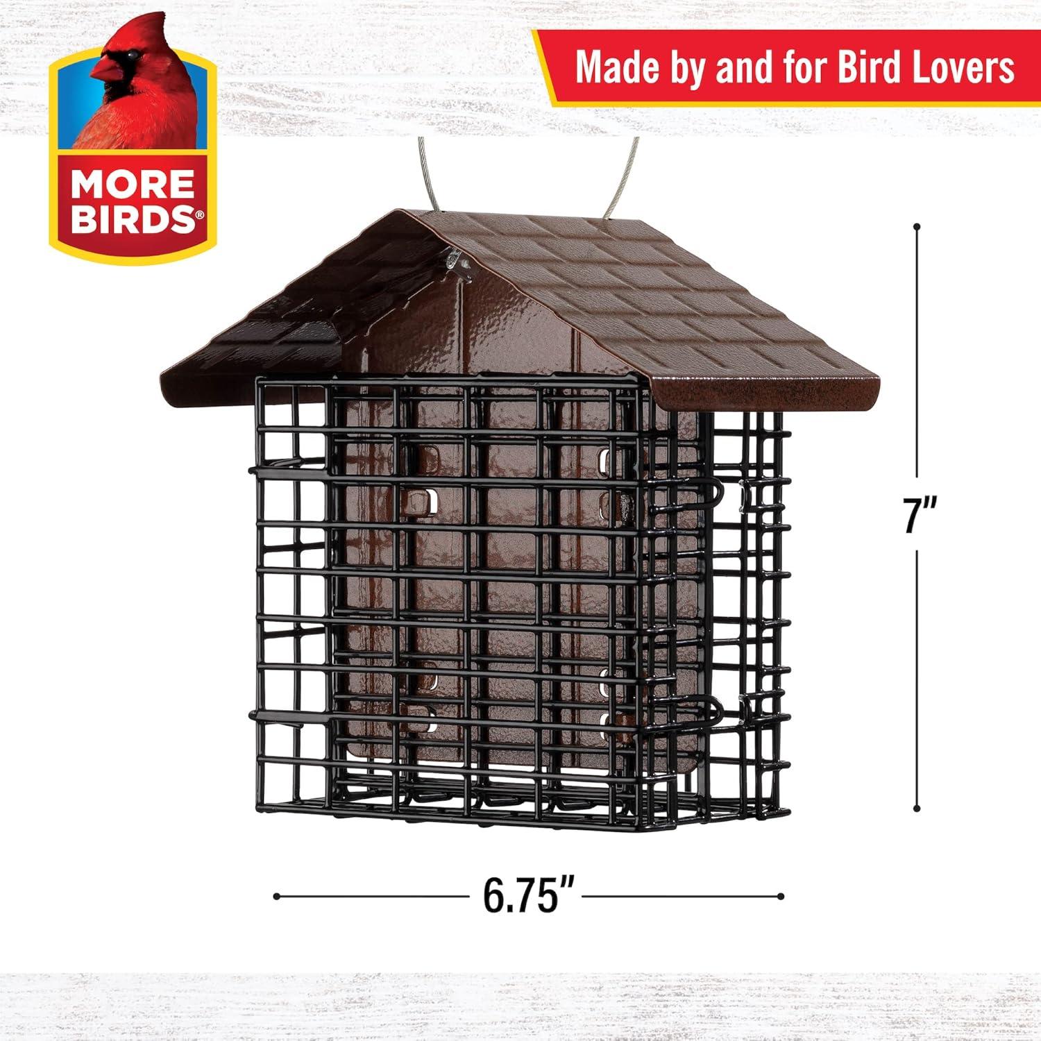 More Birds 2 Cake Suet Feeder with Weather Guard: Solid Steel, Dual Feeding Stations, Weather-Resistant