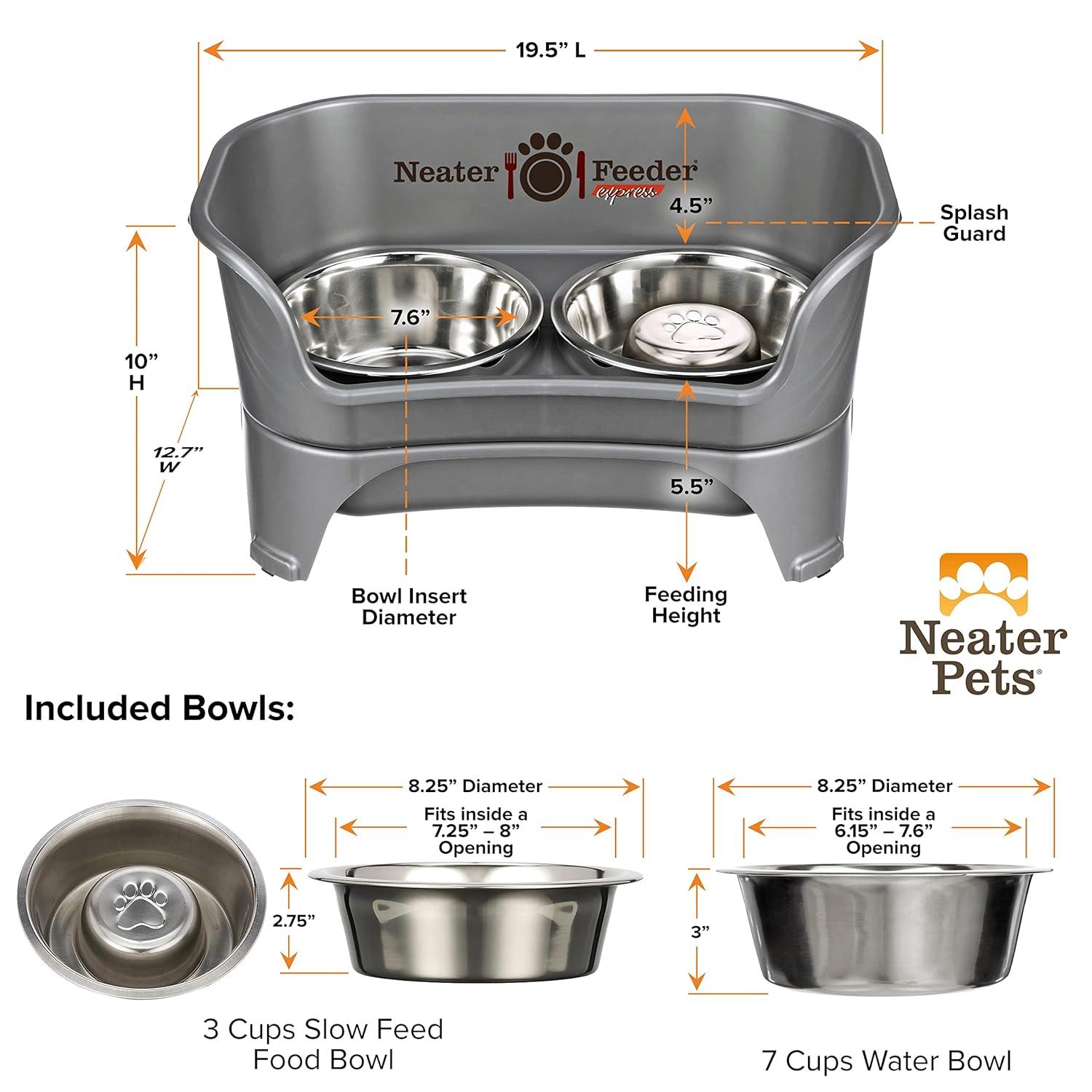 Slow Feed Bowl - Mess-Proof Dog Bowls Made In USA – Elevated, No Spill, Non-Tip, Non-Slip, Raised Stainless Steel Food/Water Pet Bowls Aid Digestion