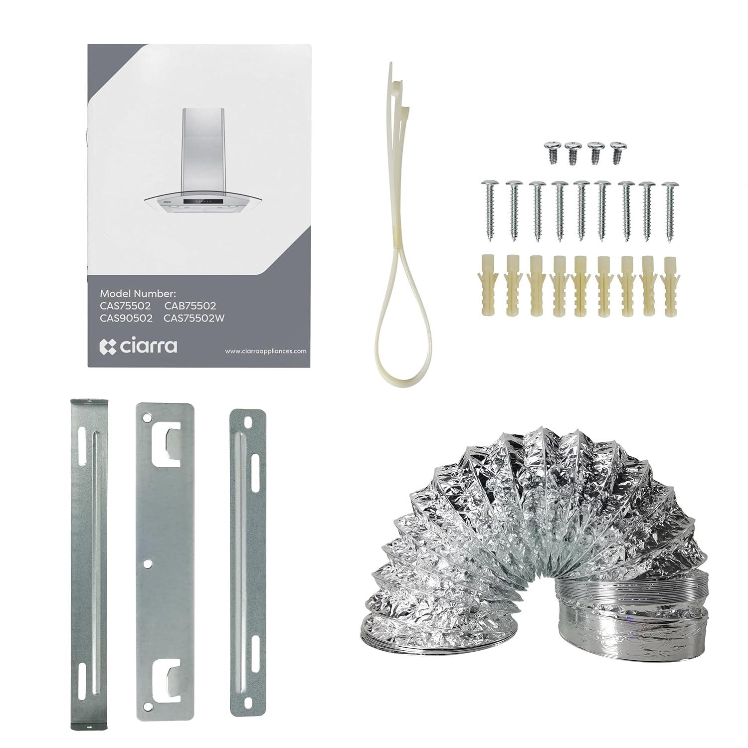 CIARRA Wall Mount Range Hood 30 inch with Tempered Glass 450 CFM Kitchen Vent Hood Ductless Ducted Convertible CAS50275