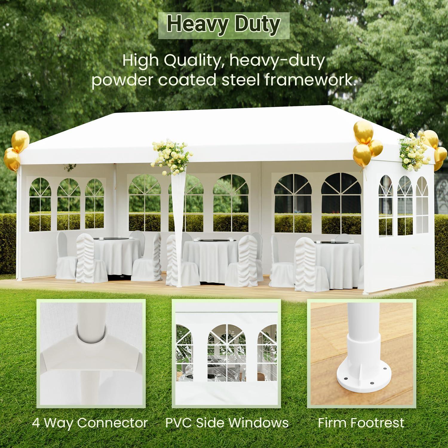 Outdoor 10' x 20' Gazebo Canopy Tent with 4 Removable Walls - White