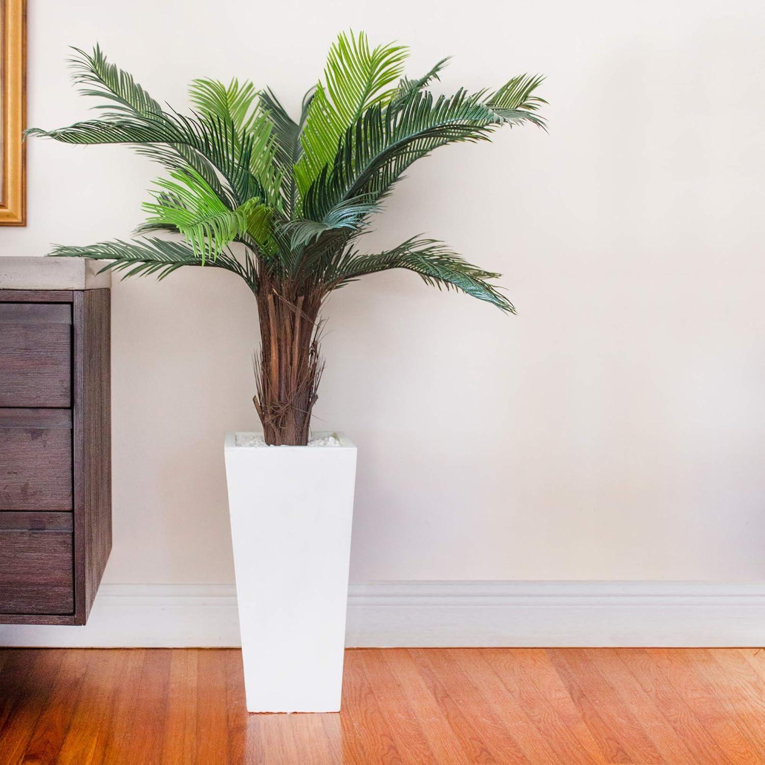 Nearly Natural 4.5ft. Cycas Artificial Plant in White Tower Planter, Green