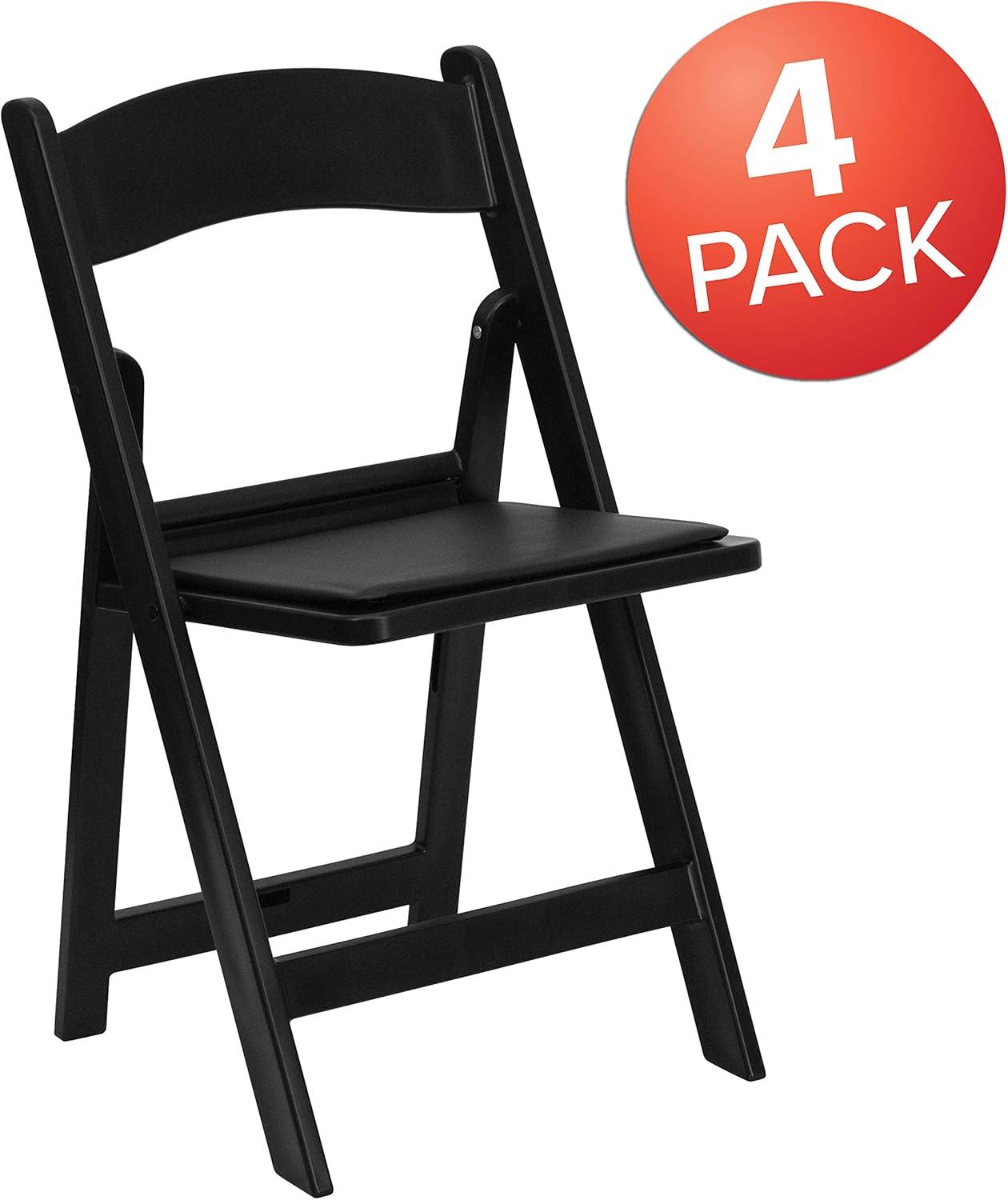 Elegant Black Resin 35.5" Folding Chair Set with Vinyl Padded Seats