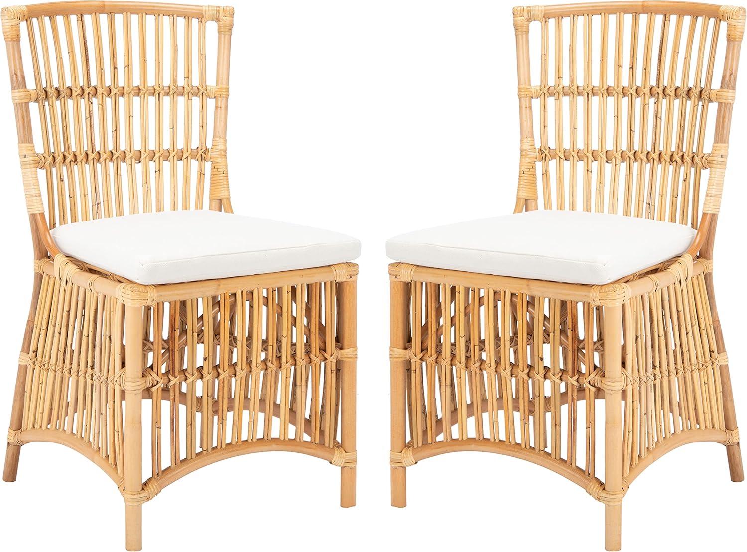 Erika Natural Rattan and White Metal Accent Chair Set of 2