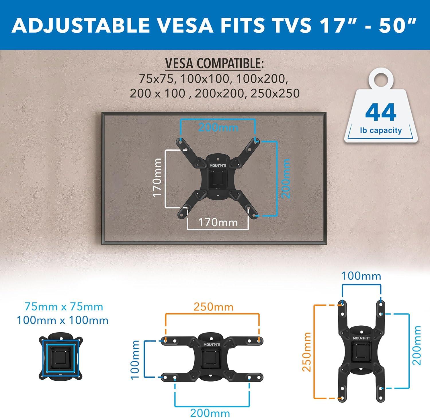 Mount It Compact Full Motion TV Wall Mount - For Tvs Up To 50"
