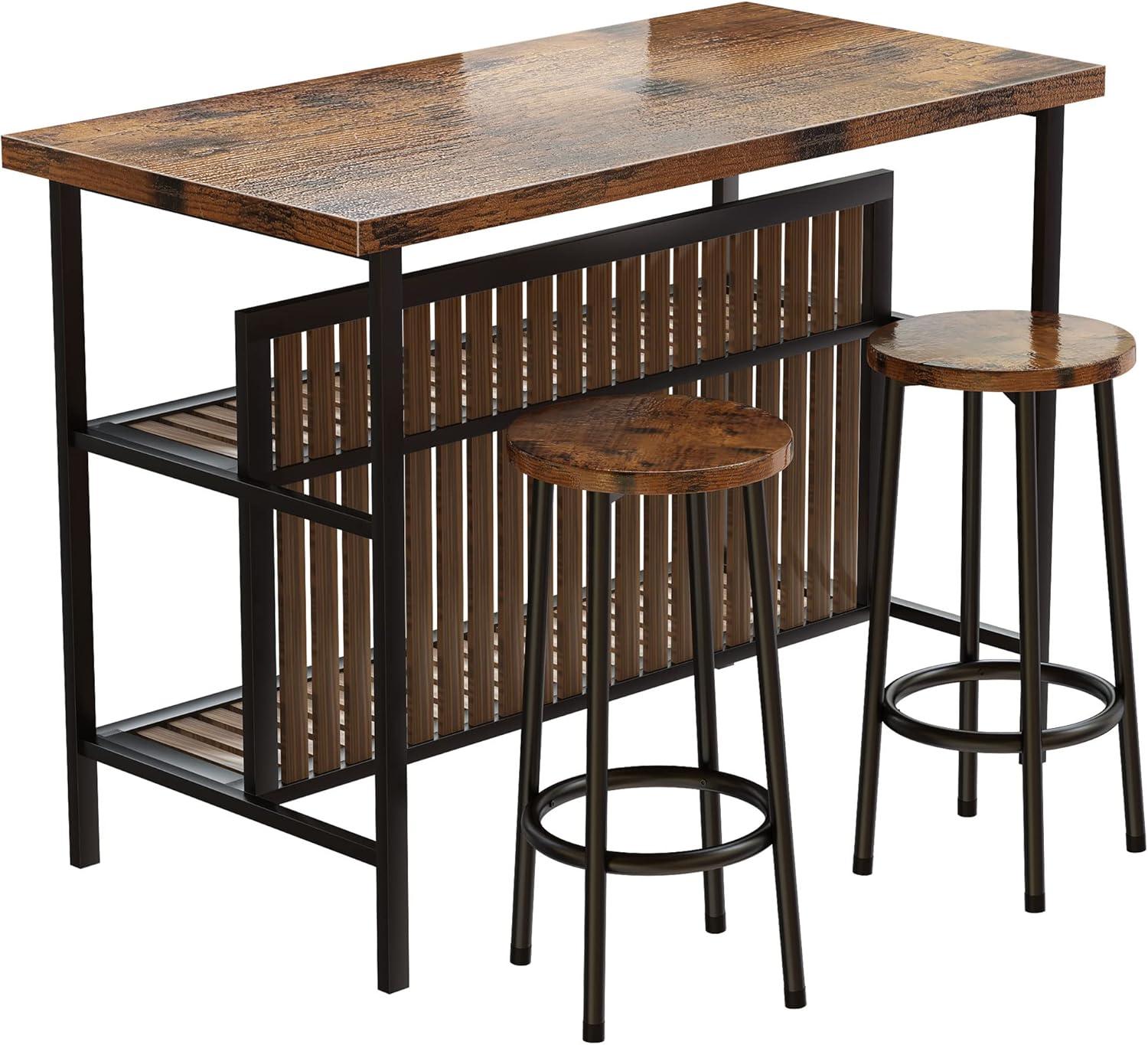 DKLGG Kitchen Island with Storage, 3 Piece Dining Table Set with 2 Tier Storage Shelves, Bar Table with Barstool, Sturdy Island Table with Chairs for Restaurant, Living Room