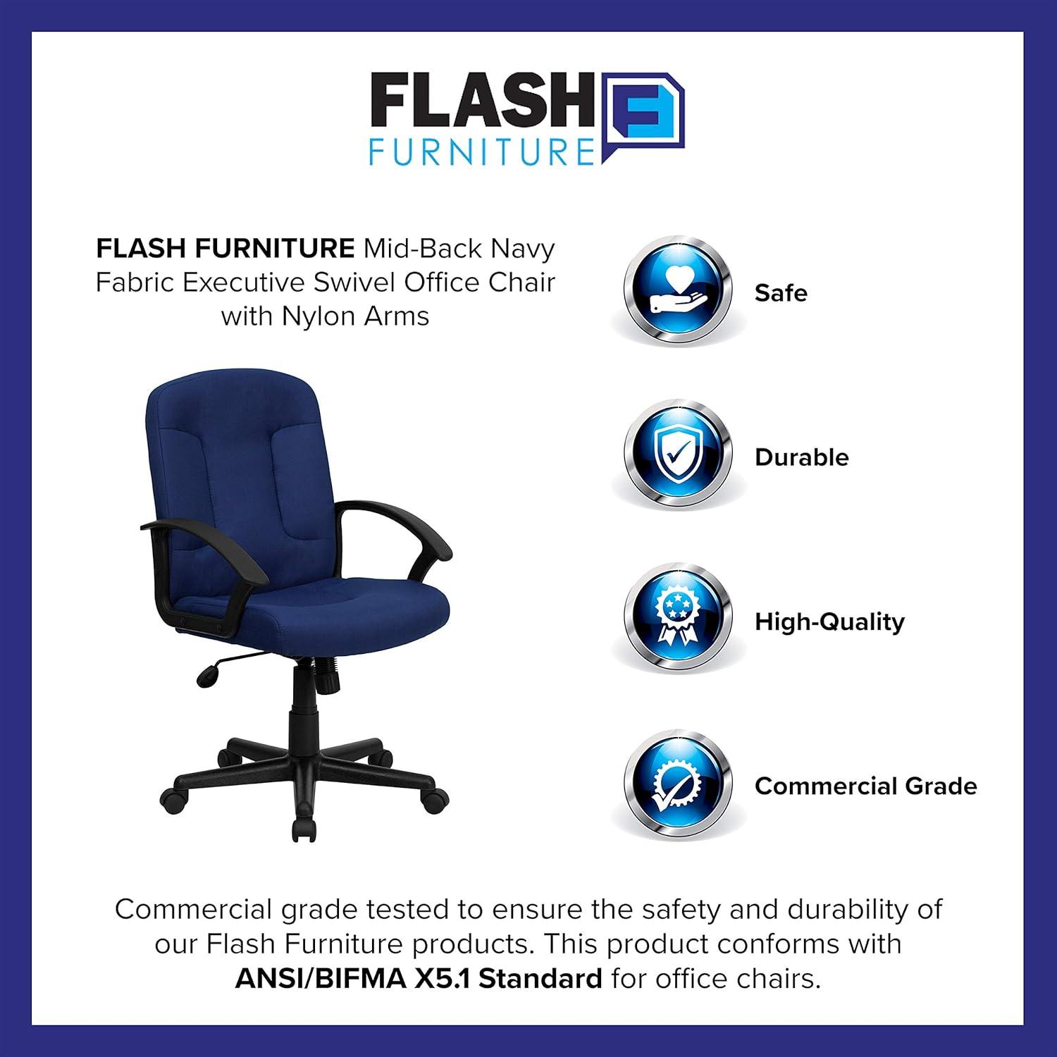 Flash Furniture Mid-Back Fabric Executive Swivel Office Chair with Nylon Arms (Set of 2)