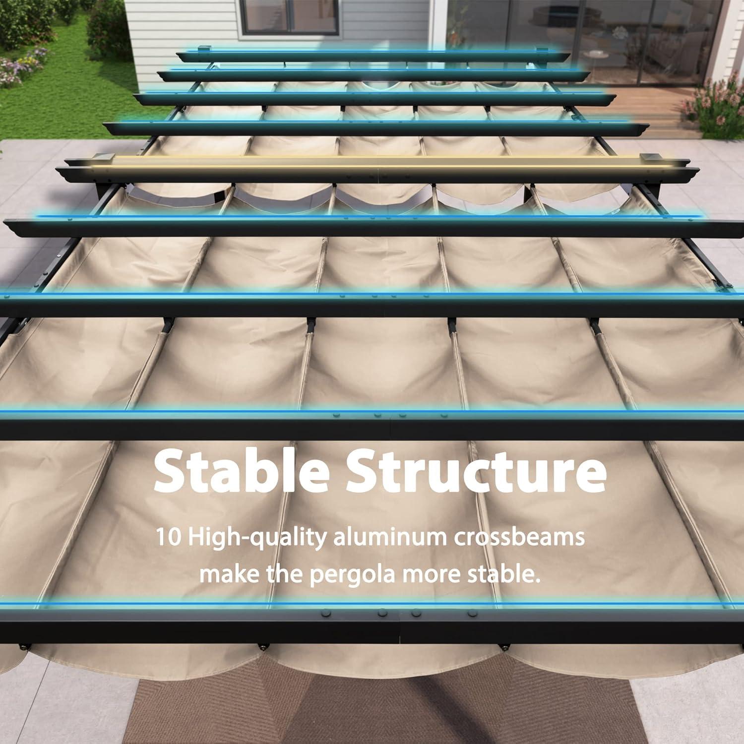 PURPLE LEAF 10' X 18' Outdoor Pergola with Retractable Canopy Aluminum Shelter for Porch Garden Sun Shade Beach Pavilion Grape Trellis Grill Gazebo Modern Backyard Deck Metal Patio Pergola Beige