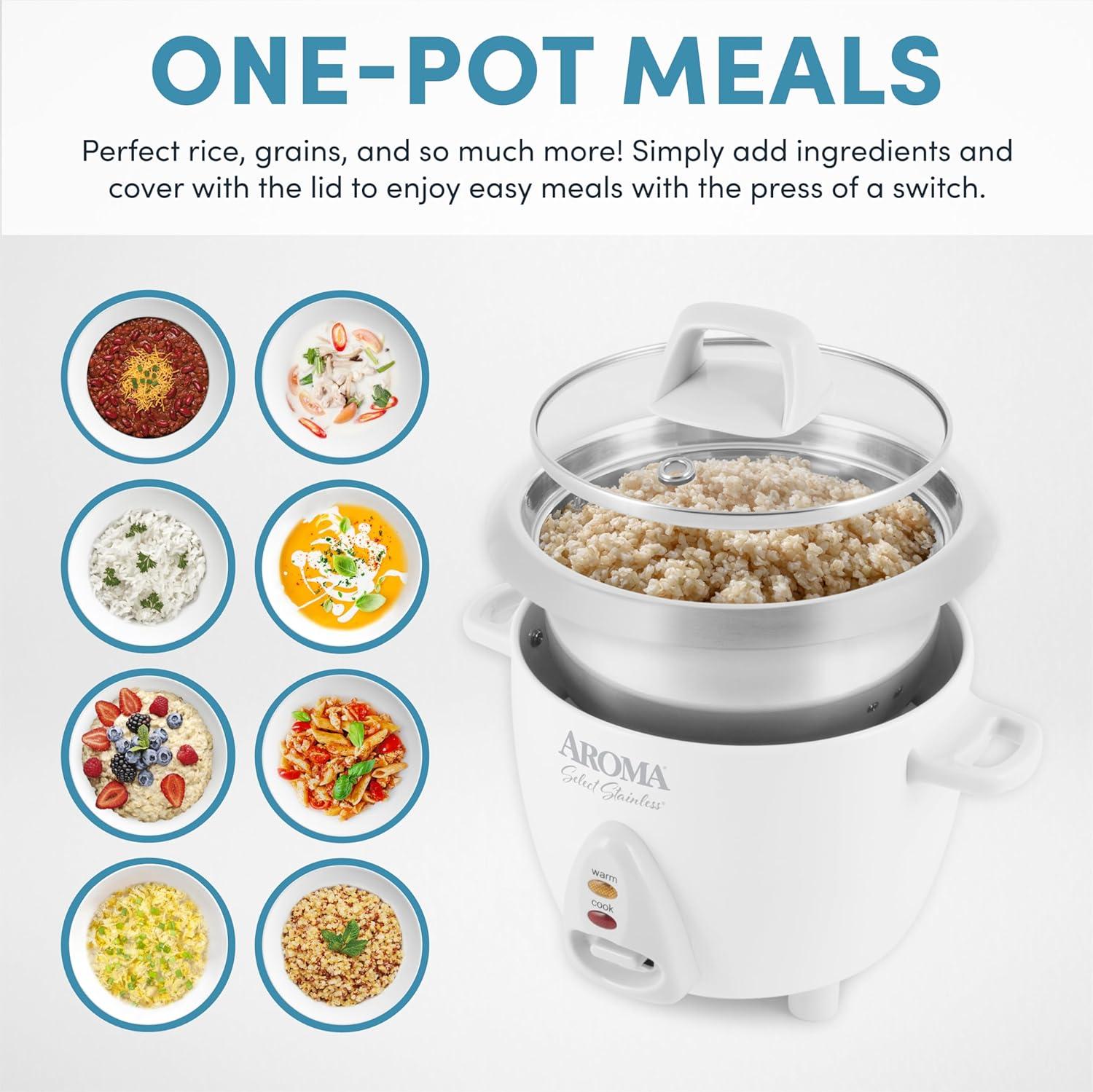 Aroma AROMA® Select Stainless® Pot Style Rice Cooker, Stainless Steel Inner Pot