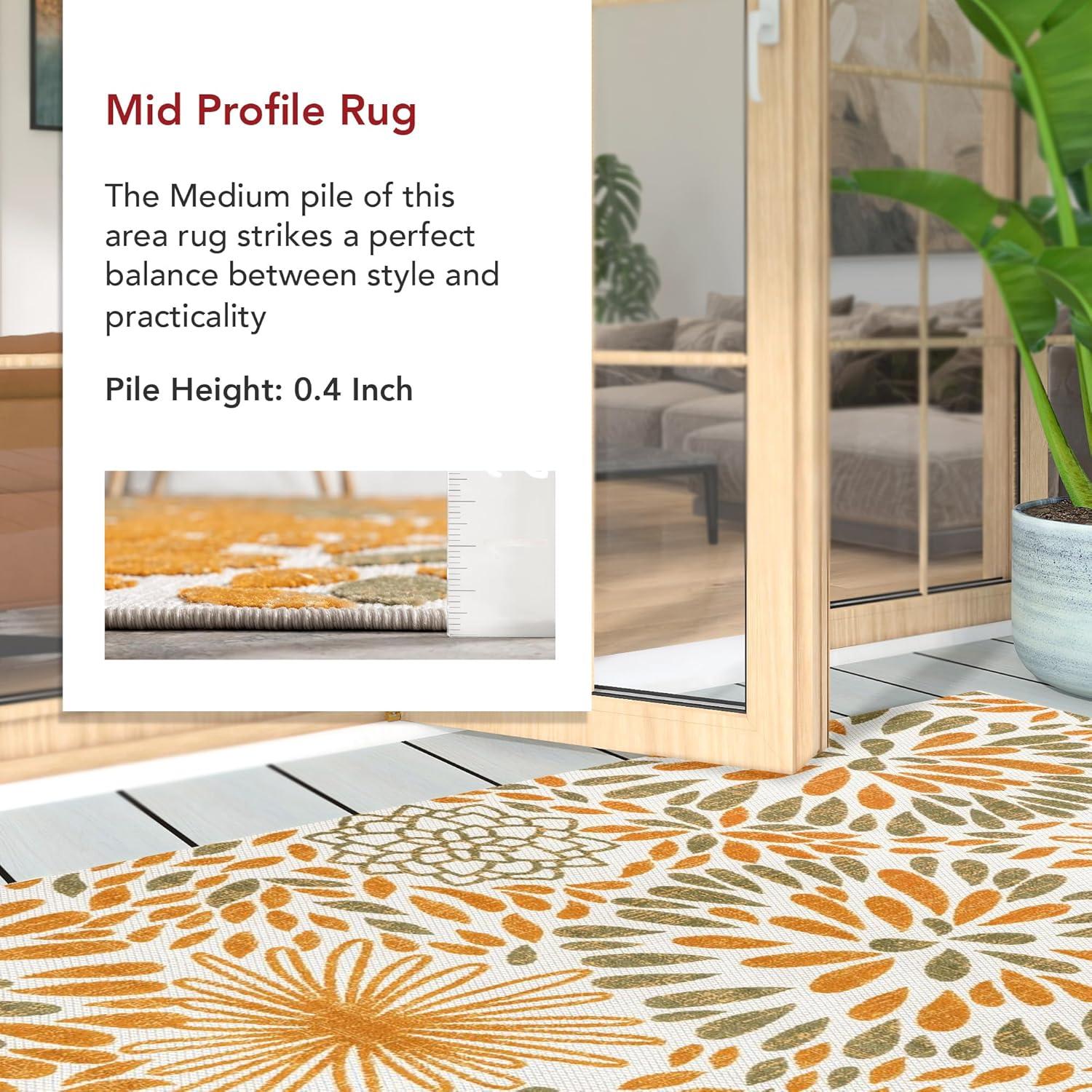 Nuloom Monique Floral & Paisley 5x8 Indoor/Outdoor Area Rug for Living Room Patio Deck Front Porch Kitchen, Orange/Ivory