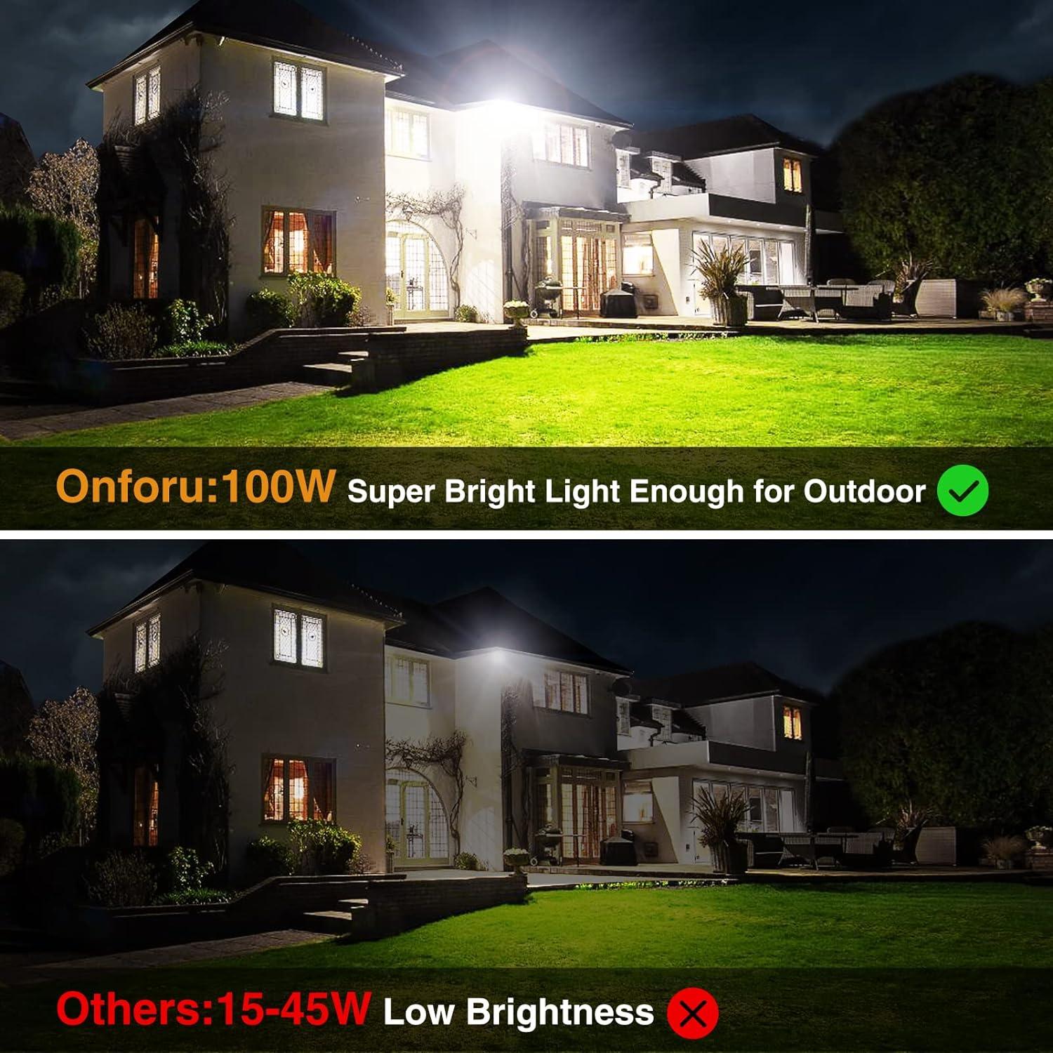 Onforu 100W Black LED Flood Light with Tempered Glass, 2 Pack