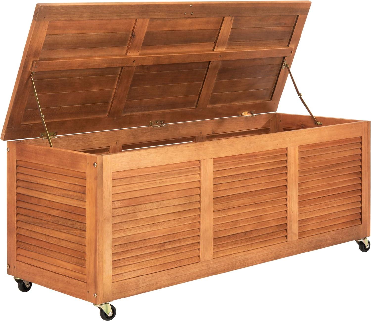 Elina 47.2 Inch Natural Wood Outdoor Deck Box with Wheels