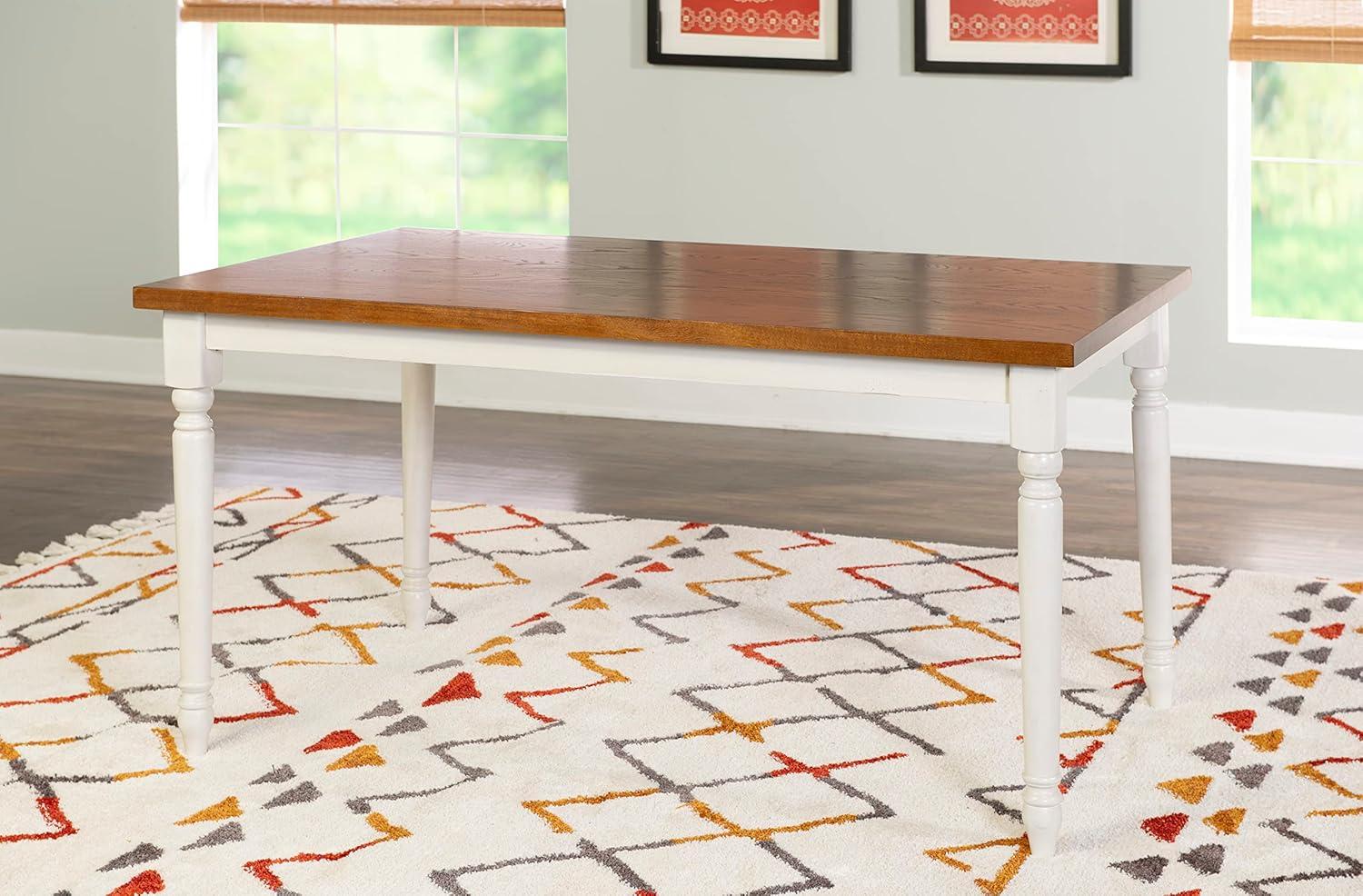 Farmhouse White and Honey Brown Wood Dining Table