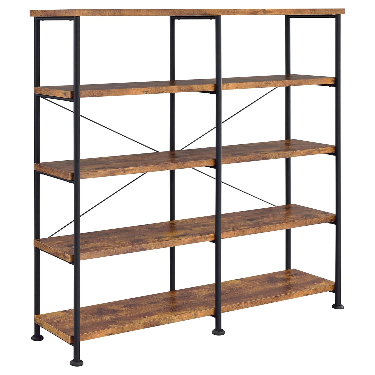 63" Analiese Double Bookcase with 4 Fixed Shelves, Industrial Design - Coaster