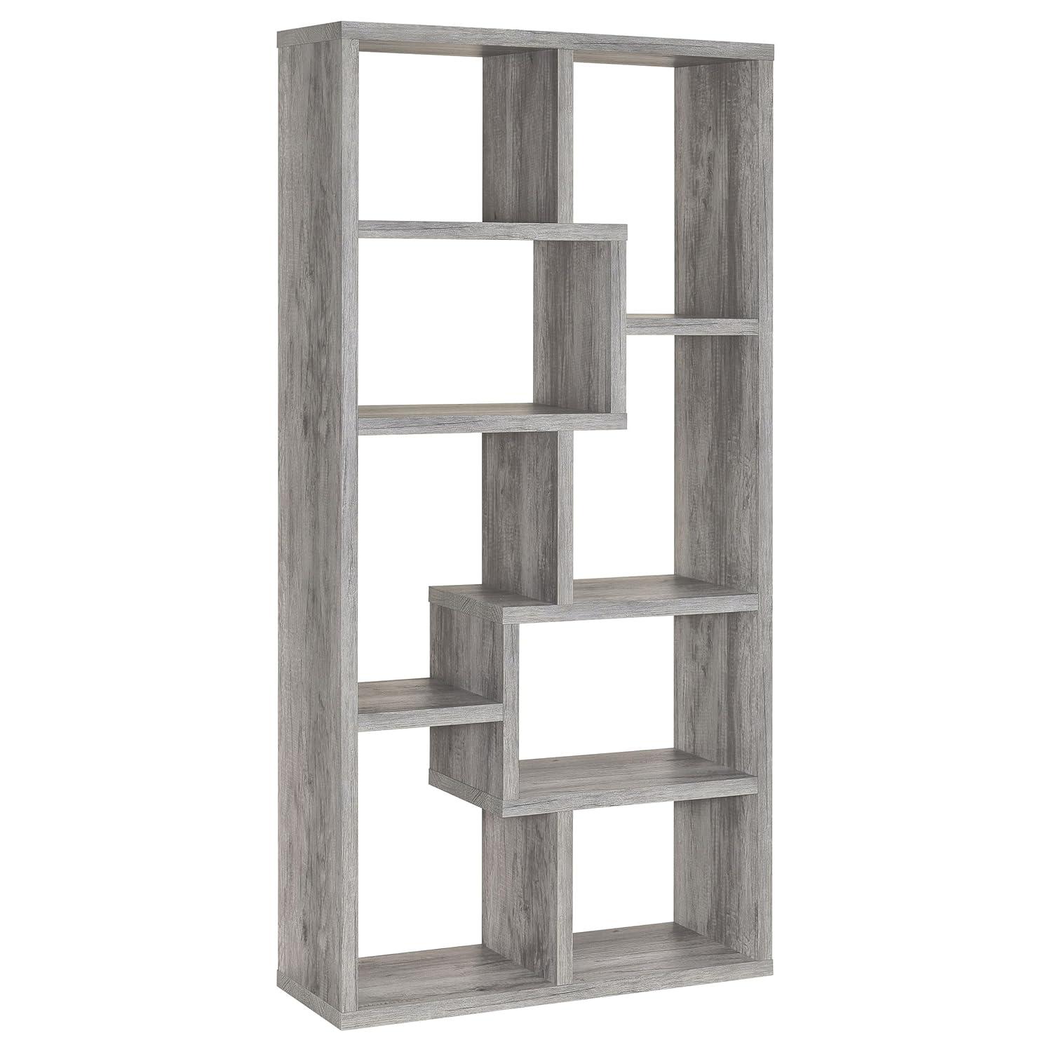 70.75" Theo 8 Shelf Bookcase Gray Driftwood - Coaster