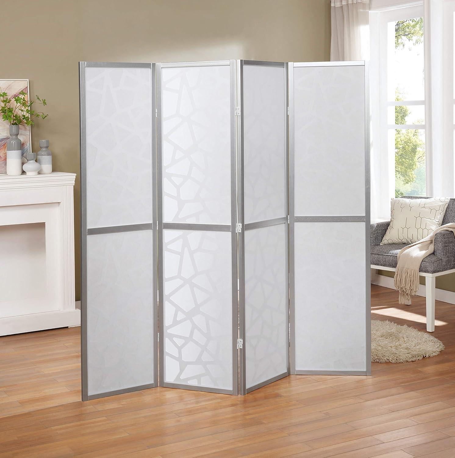 Silver 4-Panel Contemporary Folding Room Divider