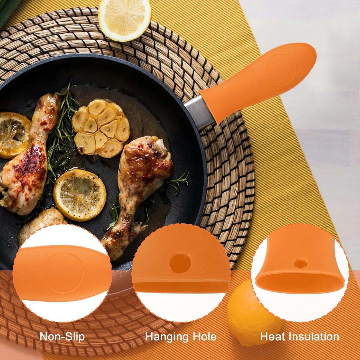 Silicone Hot Handle Holders, Cast Iron Skillet Handle Covers Silicone Pan Handle Sleeve, Orange