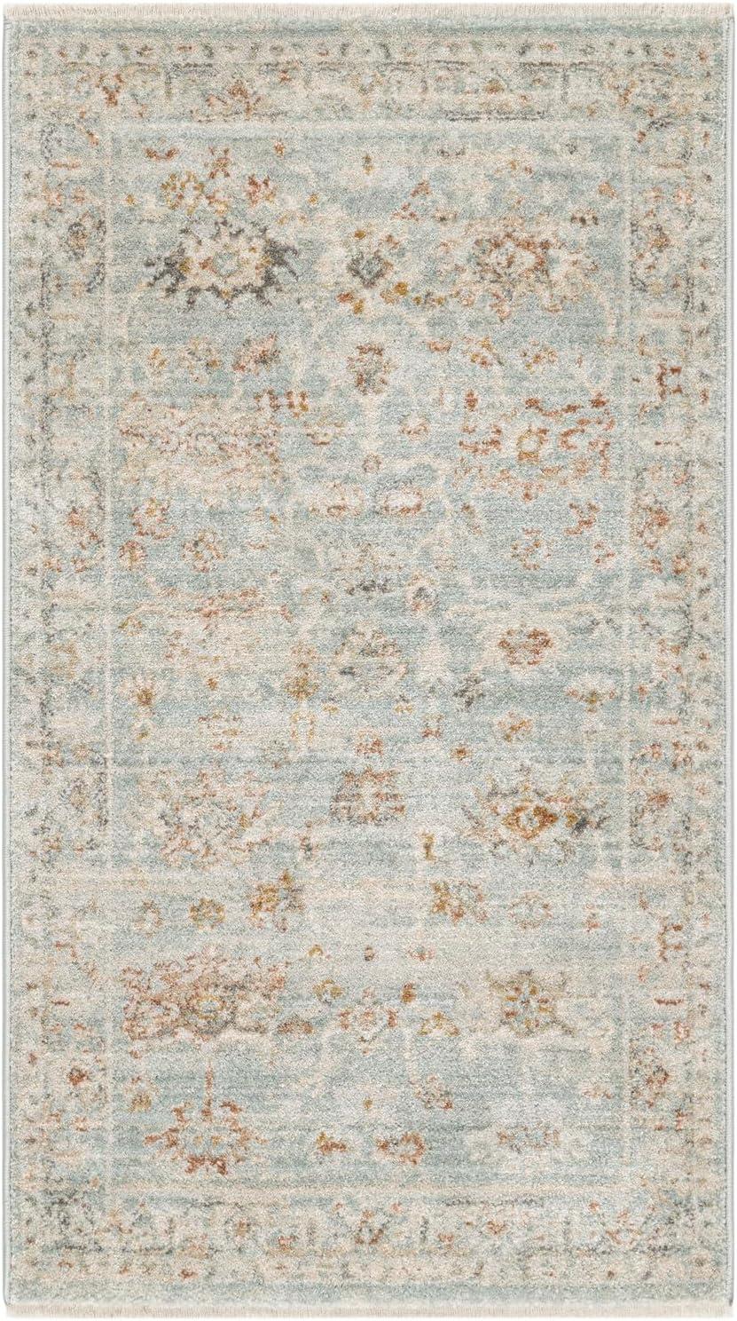 Light Blue Rectangular Synthetic Persian Area Rug 2'6" x 4'6"