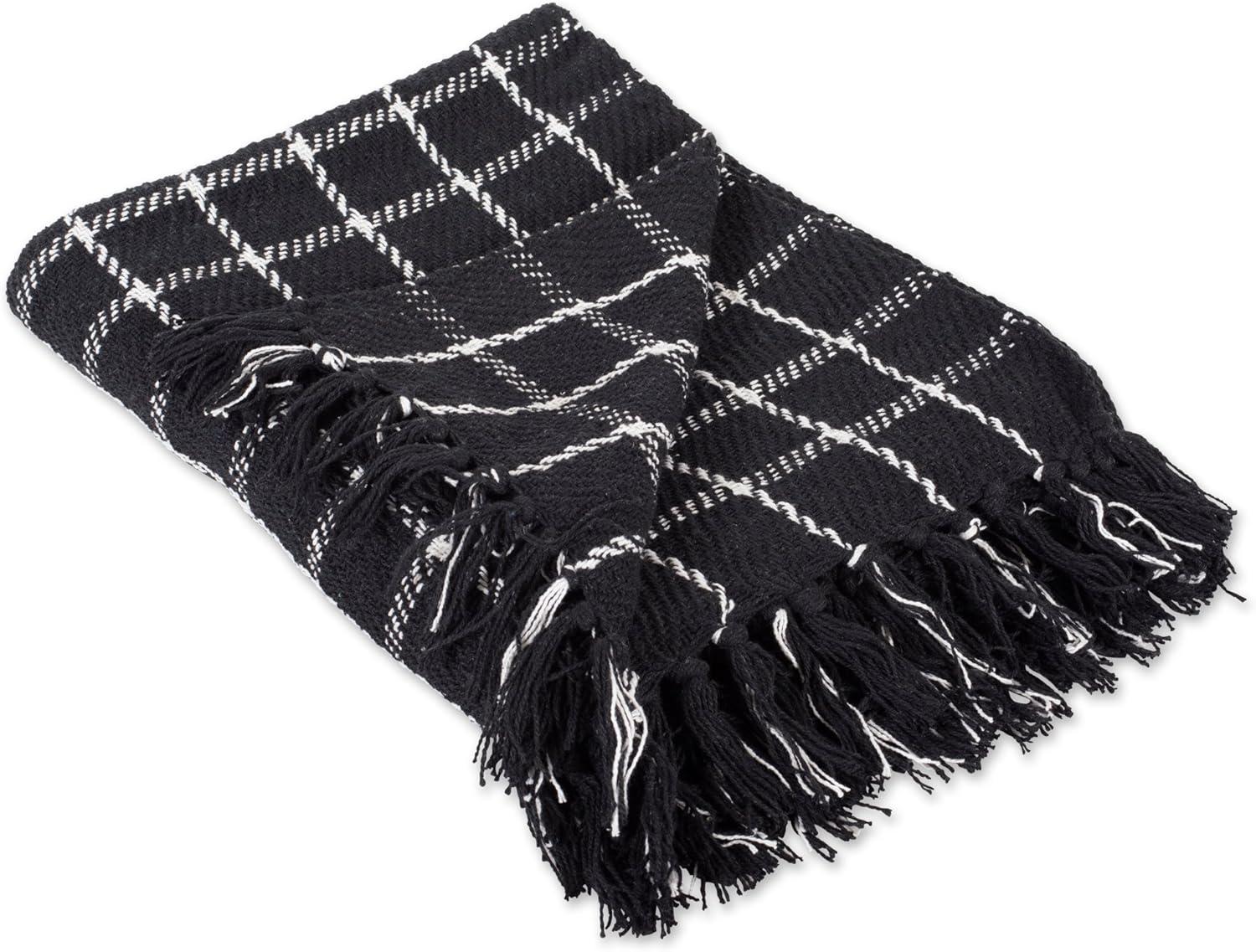 DII 50x60" Modern Cotton Checked Plaid Throw with Fringe in Black