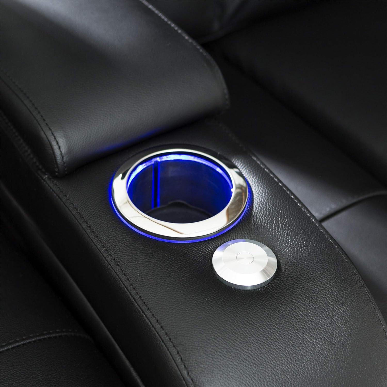 Seatcraft Serenity Italian Leather Home Theater Seating - Living Room - Power Recline - Tray Tables - in-Arm Storage - Ambient Base Lighting and Lighted Cupholders (Row of 4 Middle Loveseat, Cream)