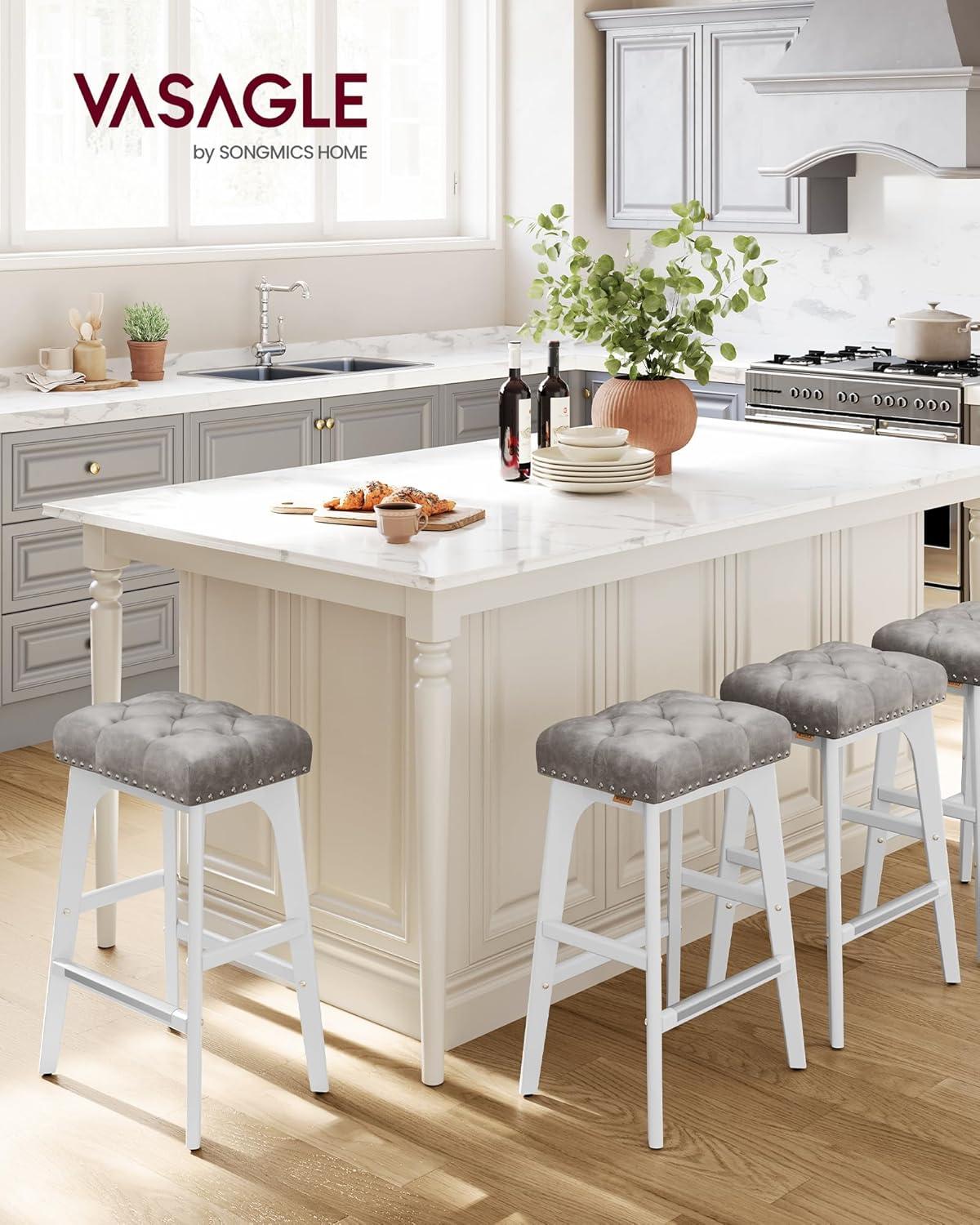 Killeryuki Bar Stools Set of 2, Counter Height Bar Stools, 26-Inch Kitchen Counter Stools with Wooden Legs, PU Leather Barstools Upholstered Stools for Kitchen Island Dining Room, Gray ULBC085G01