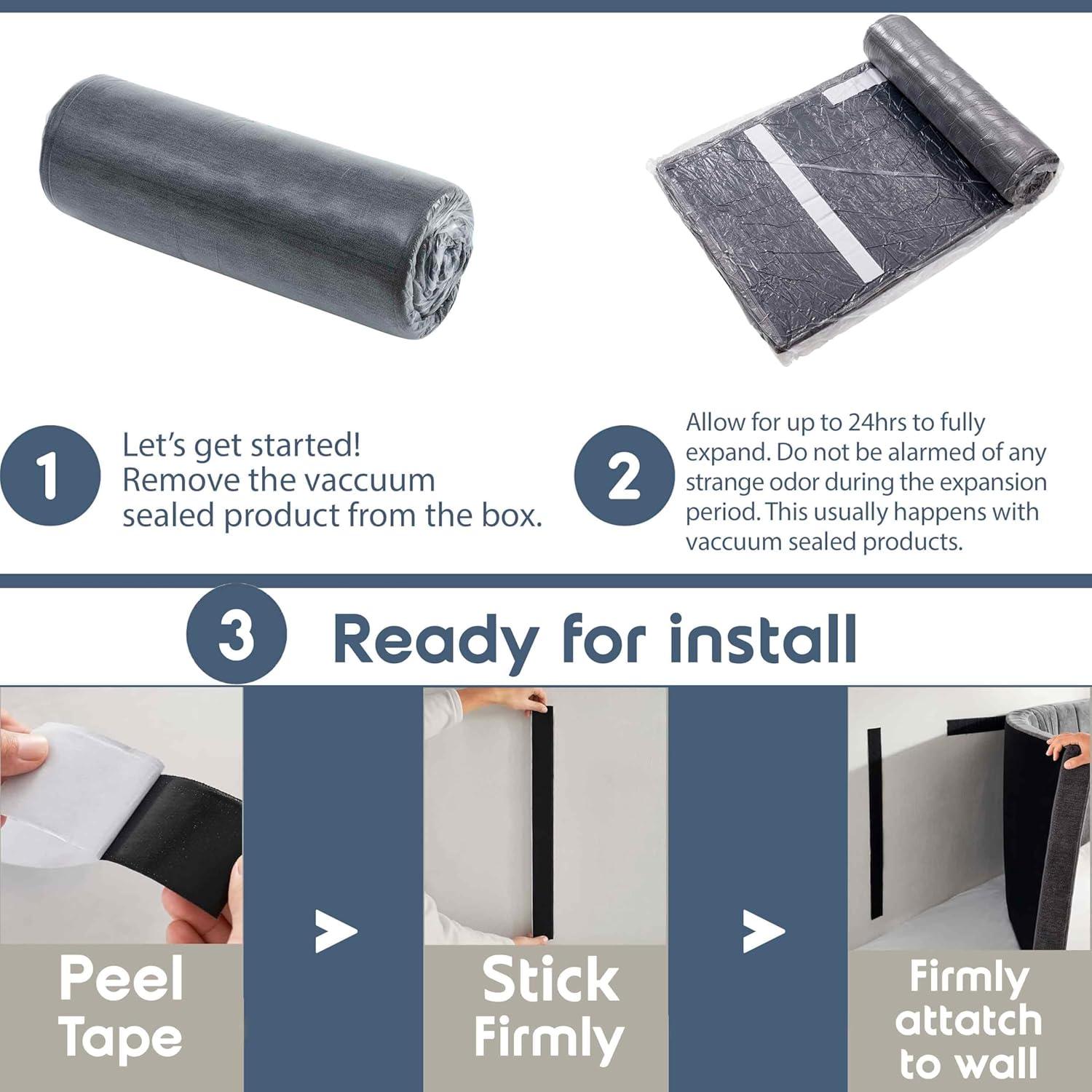 Upholstered Queen Headboard - Easy Assemble Wall Mounted Headboard with 3D Soundproof Wall Panels for Queen Size Bed - Gray