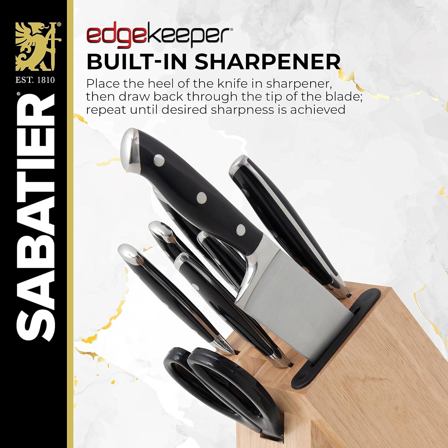 Sabatier 16pc Triple Rivet Rubberwood Block Knife Set: High Carbon Stainless Steel, Ergonomic Handle, Kitchen Cutlery