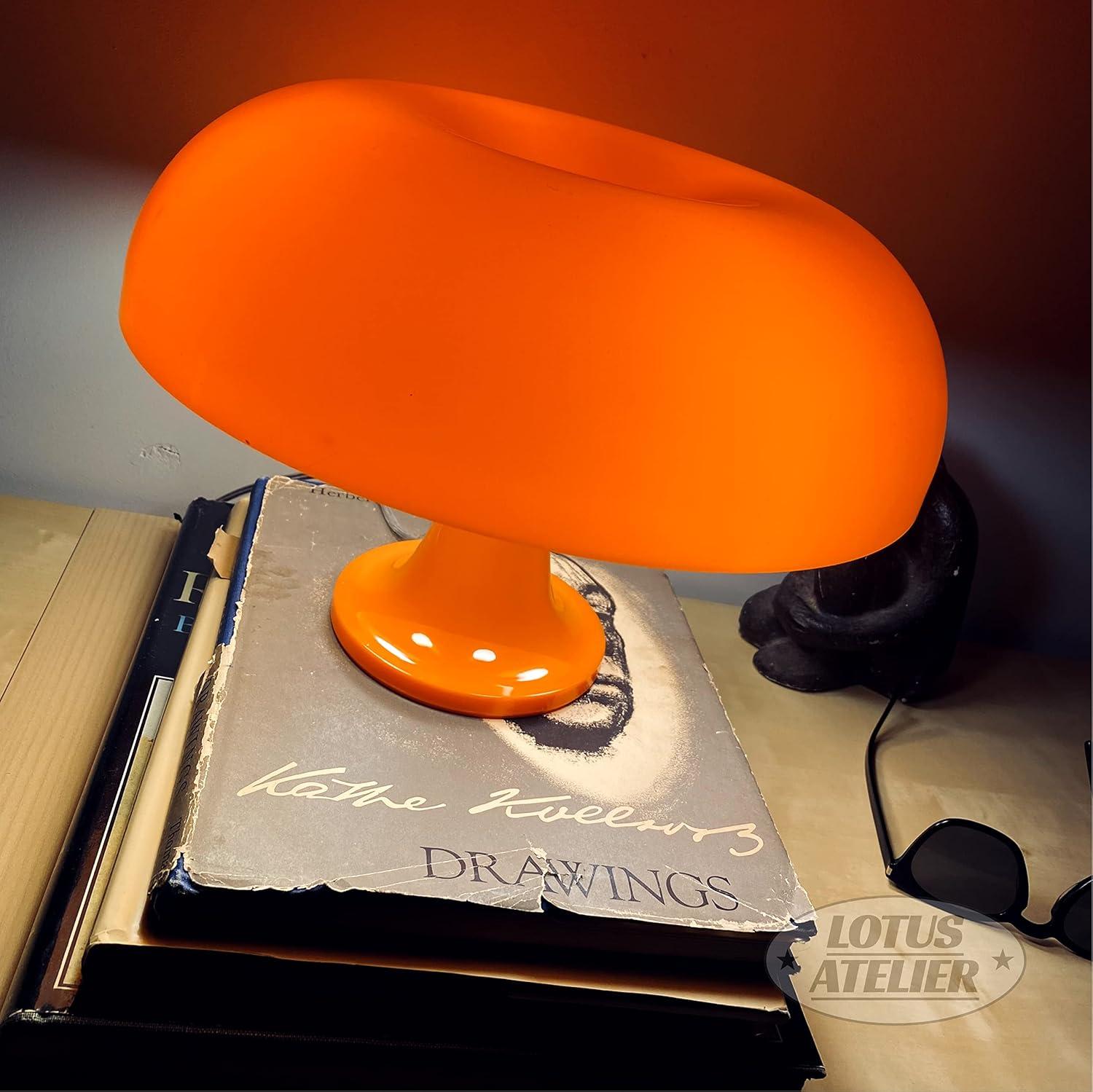 Orange Mushroom Lamp - Retro Nesso Table Lamp with Remote That Works Up to 65ft Away - Dimmable Orange Lamp - Mid-Century 70s Funky Lamp for Desk (Orange)