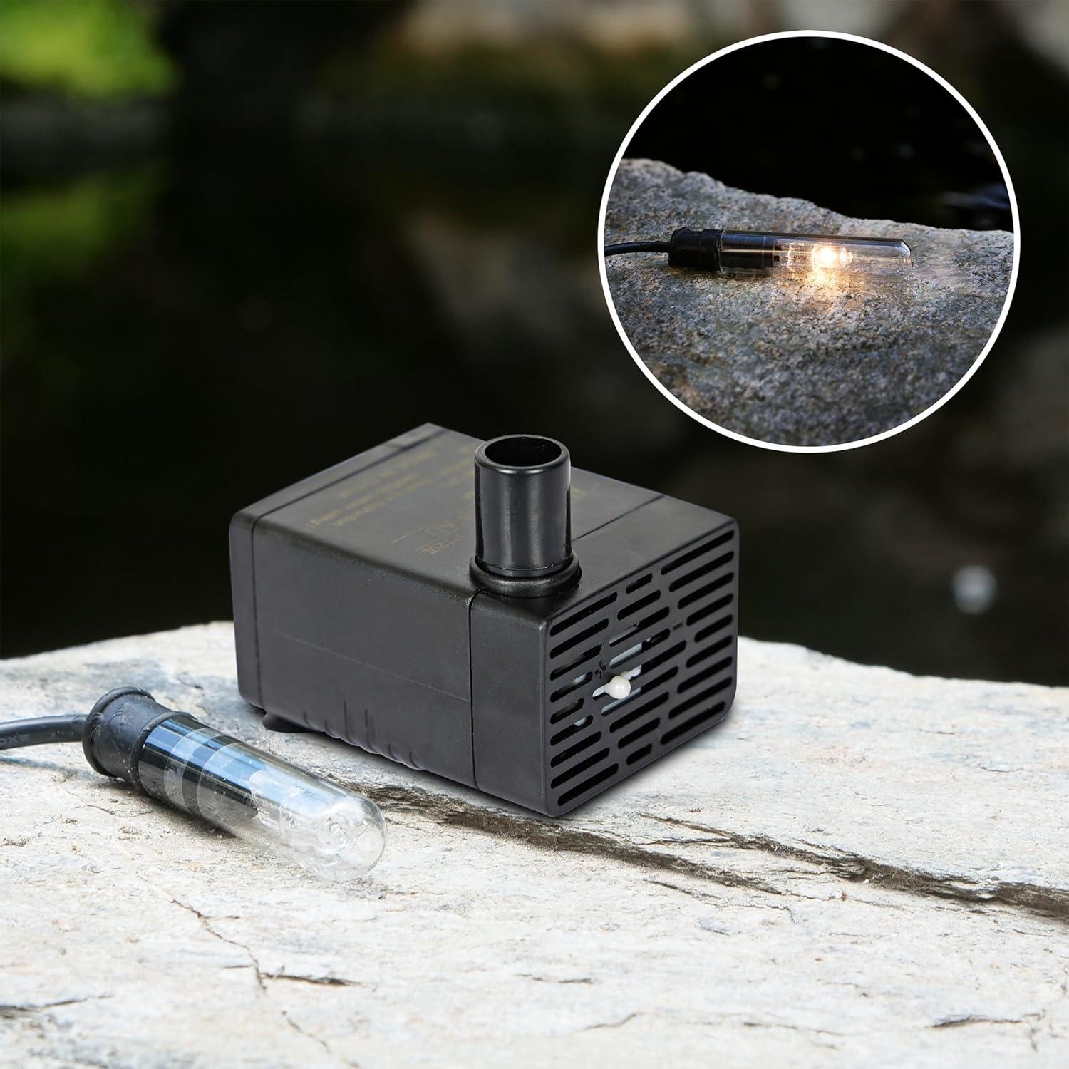 Alpine Corporation Submersible 95 GPH Fountain Pump with 5W Halogen Light for Outdoor Fountains, Birdbaths, Ponds, and Garden Water Features