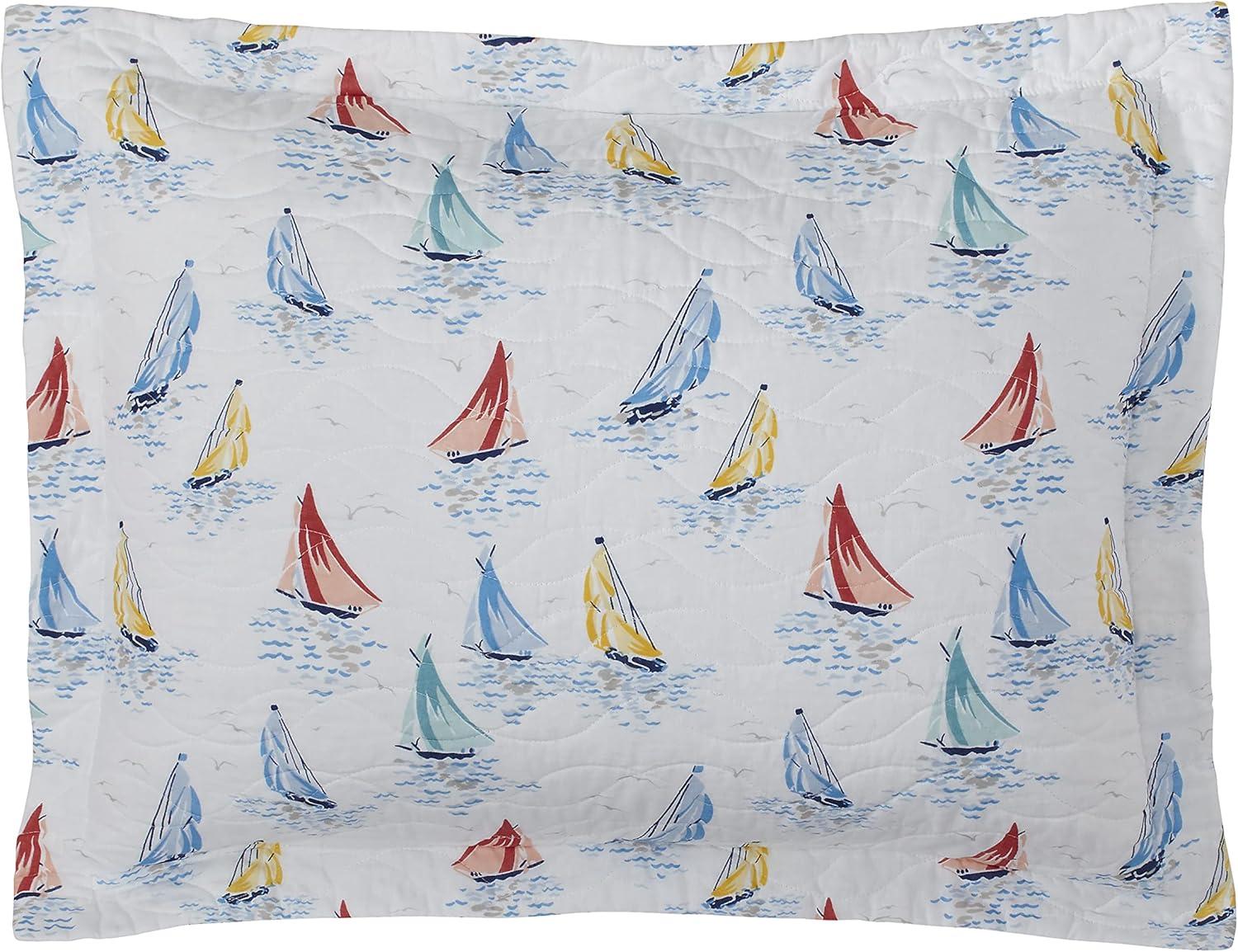 Ahoy Blue Cotton Reversible King Quilt Set