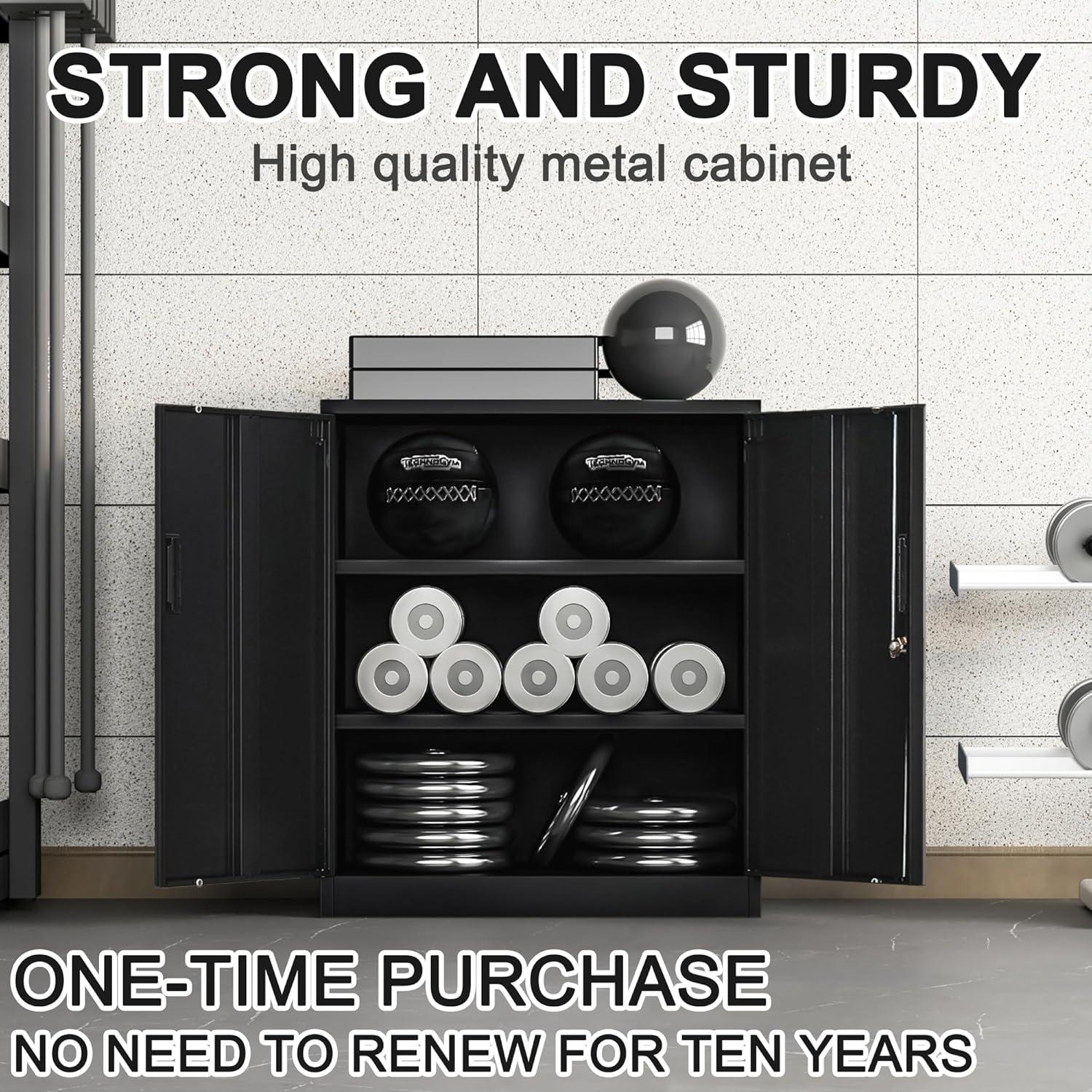 Metal Storage Cabinet, 36" H Locking Storage Cabinet with Adjustable Shelves, Steel Storage Cabinet for Garage, Home, Office, Utility Room-Black