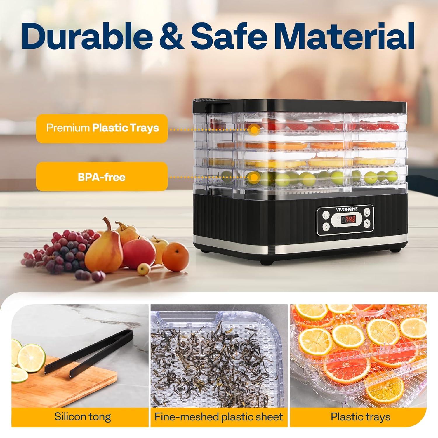 SPECSTAR Electric 5 Trays Food Dehydrator Machine, 400W Hydrator Machine with 72H Digital Timer and Temperature Control for Fruit Vegetable Meat Jerky Herb Beef Mushroom, Black