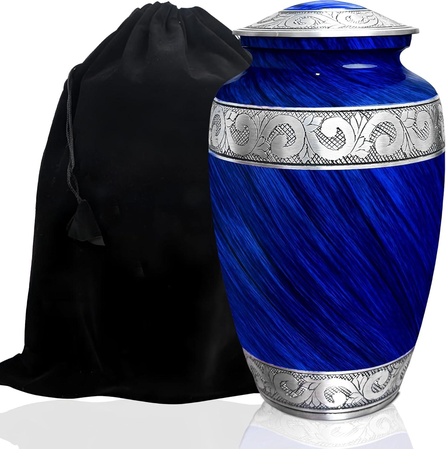 AmericUrn Set of 6 Urn for Ashes Adult Male with 1 Large Blue Urn 4 Small Keepsakes & 1 NecklaceUrn