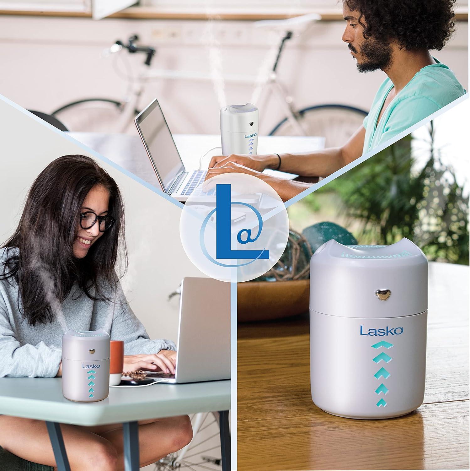 Lasko Ultrasonic Cool Mist Personal Humidifier, 0.4 Liter, Portable Home Water Vaporizer and Air Purifier for Bedroom and Small Room, White