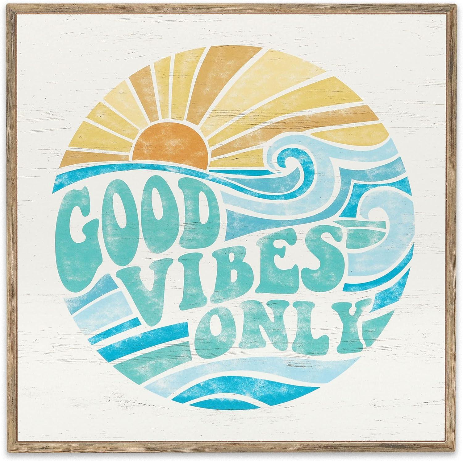 Retro Beachy Good Vibes Only Square Wall Art