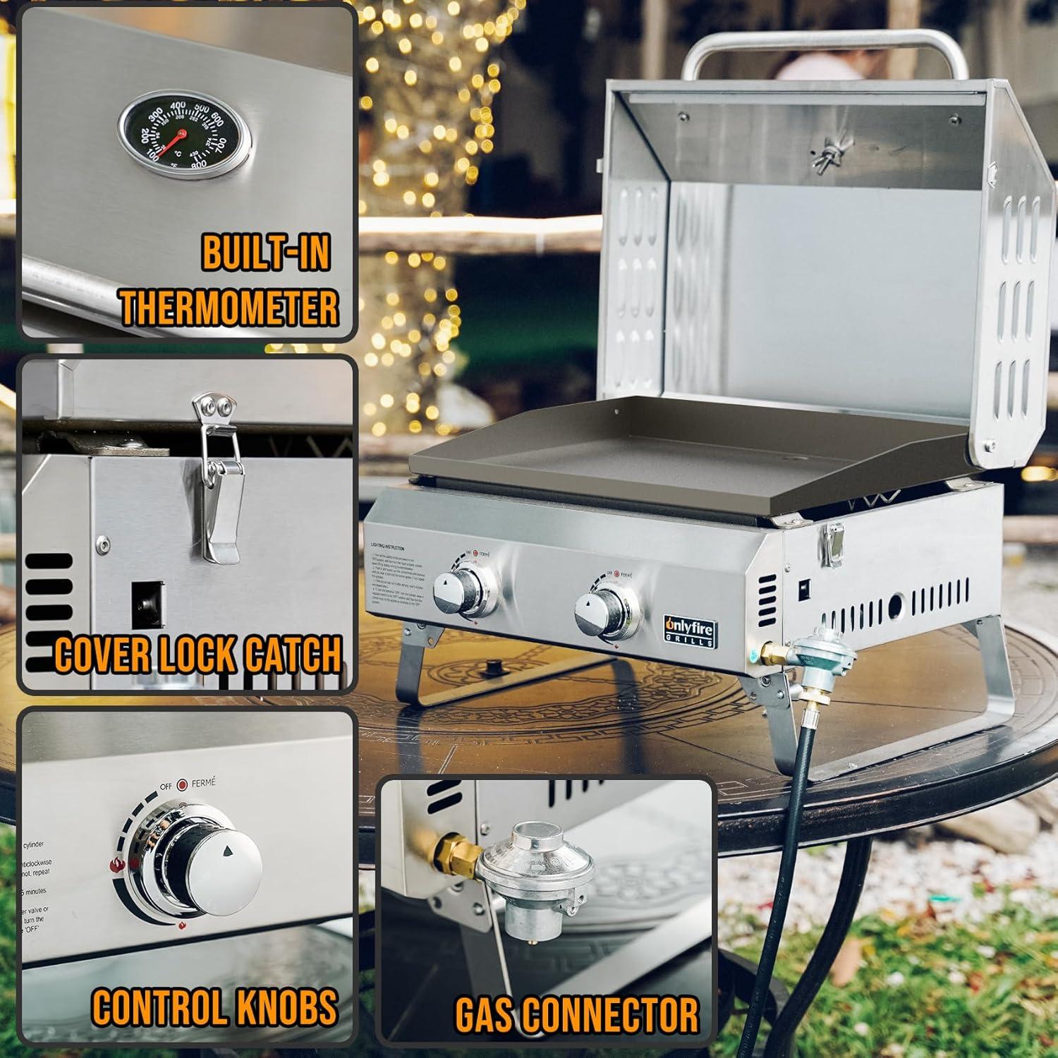 Onlyfire 2-Burner Stainless Steel Propane Gas Griddle with Lid