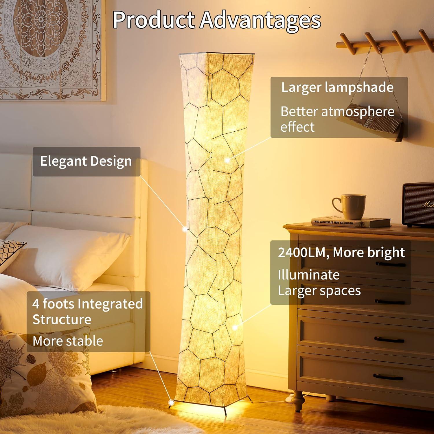 Floor Lamp, CHIPHY 64" Dimmable Tall Lamp, 3 Levels Adjustable Brightness 12W/2 LED Bulbs(2400 Lumens, 100 Watt Equivalent) and Marble Fabric Lampshade, Modern for Living Room, Bedroom and Kids Room
