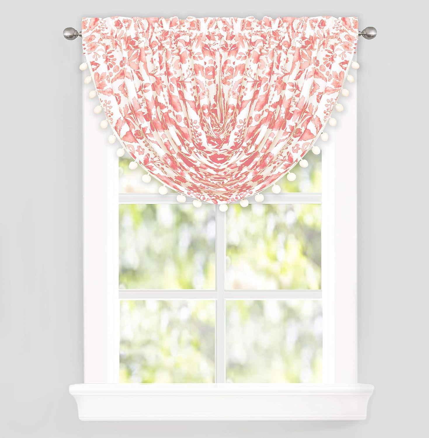 DriftAway Julia Waterfall Watercolor Blooming Flower Thermal Insulated Energy Saving Window Curtain Valance for Living Room Bedroom 2 Layers Rod Pocket 18"L x 52"W Plus 2" Header Blush