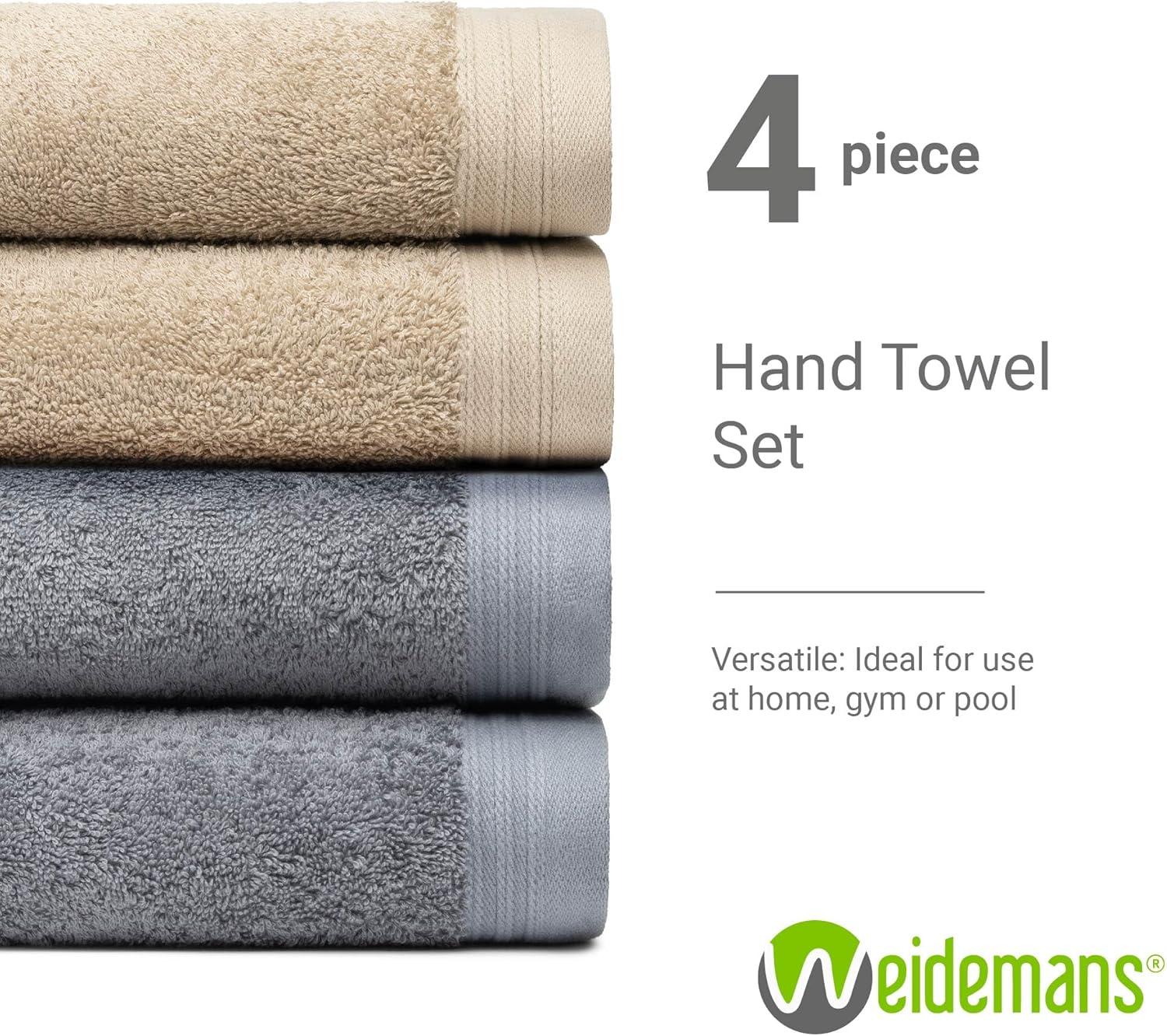 Premium 100% Cotton Towel Set of 4  Hand Towels 18" x 30" | 4 Ultra Soft and Highly Absorbent Hand Towels for Bathroom, Gym, Hotel, Spa, Machine Washable | Color: Dark Grey & Sand