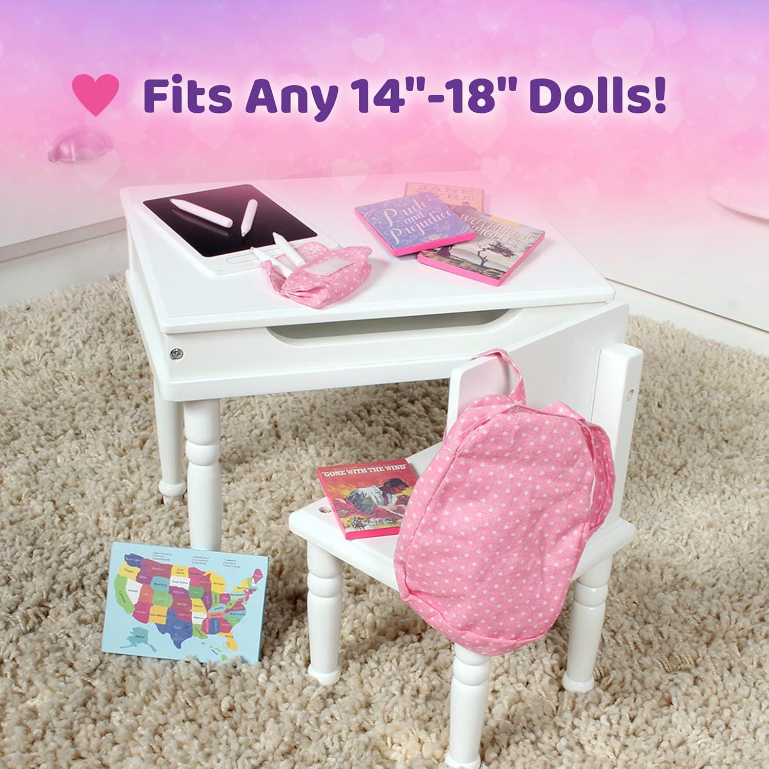 Playtime by Eimmie Classroom Playset w/ Desk & Chair for 18 Inch Dolls